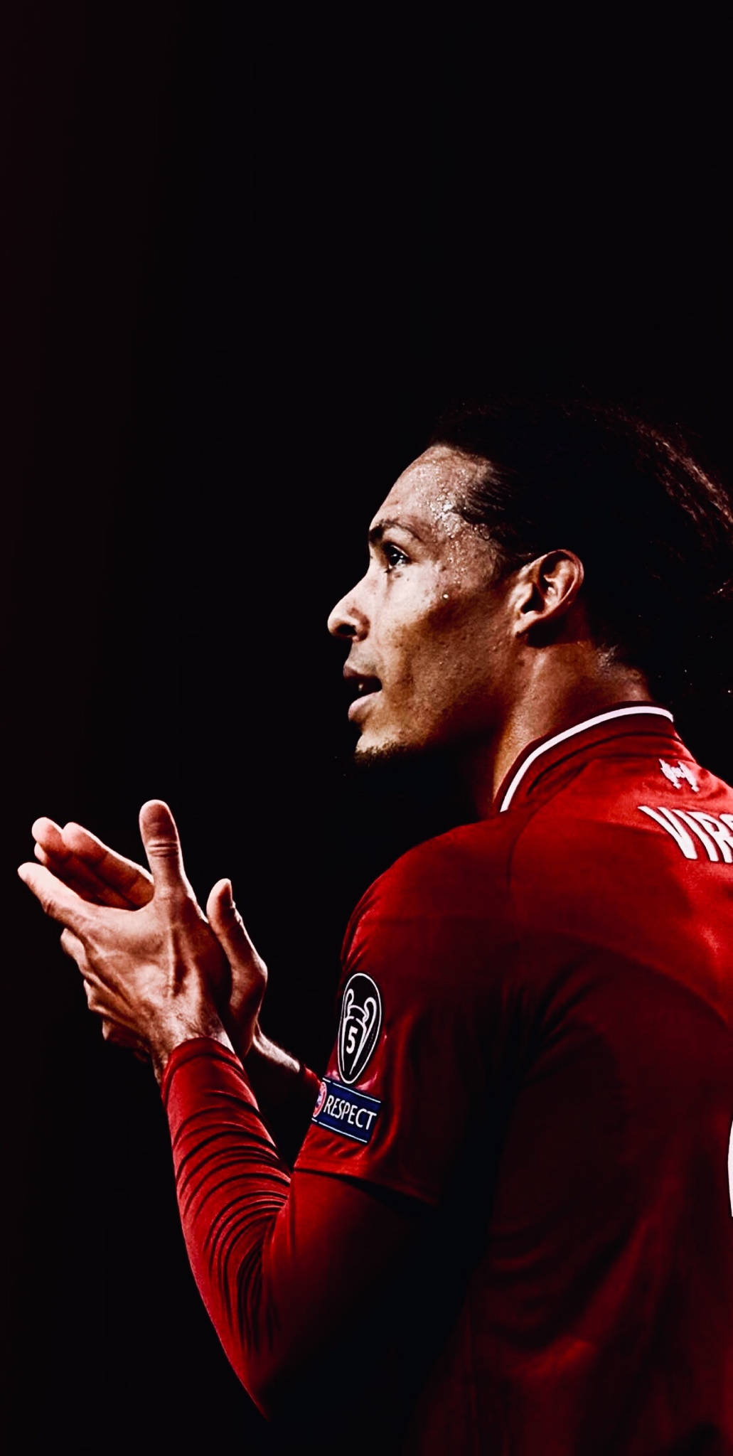 Virgil van Dijk, red jersey, black background, Full HD Phone Wallpaper
