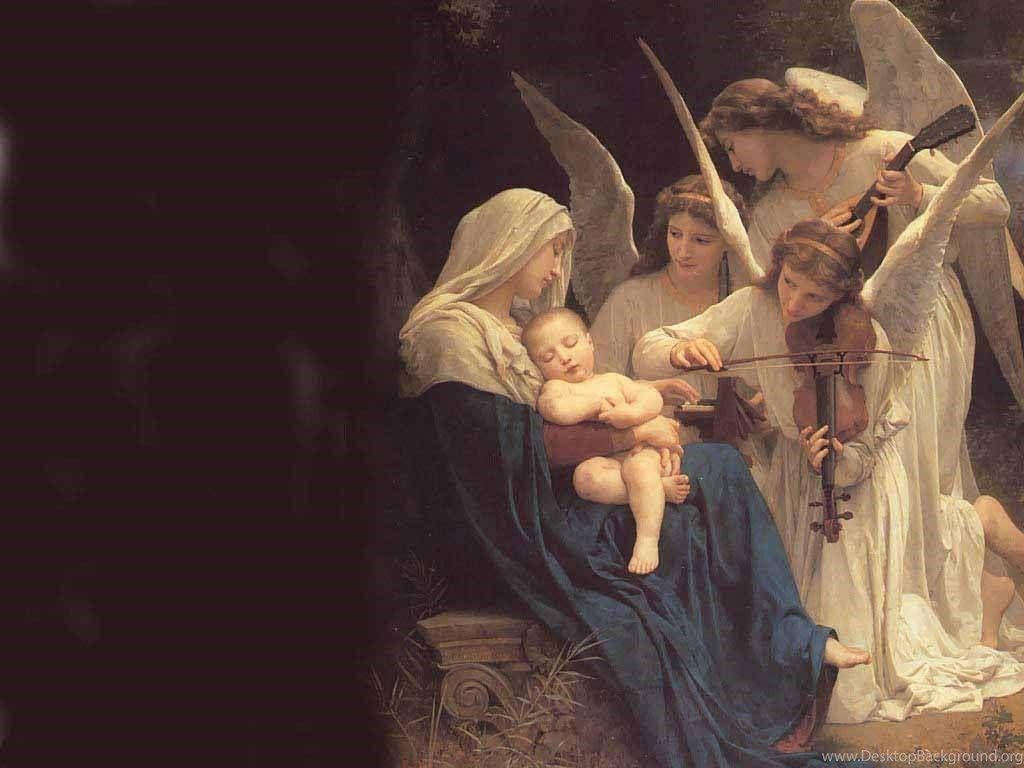 Virgin Mary, infant, angels, SD Desktop Wallpaper