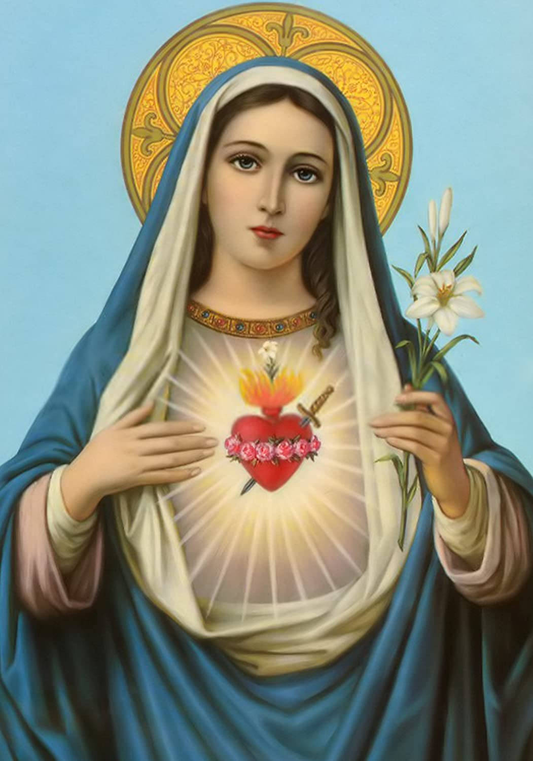 Virgin Mary, golden halo, lily, HD Phone Wallpaper