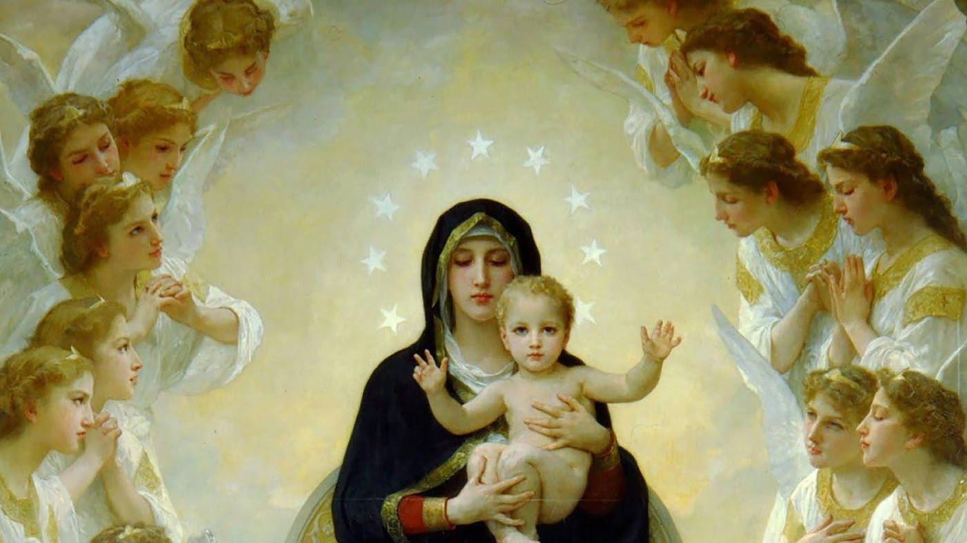 Virgin Mary, infant Jesus, angels, HD Desktop Wallpaper