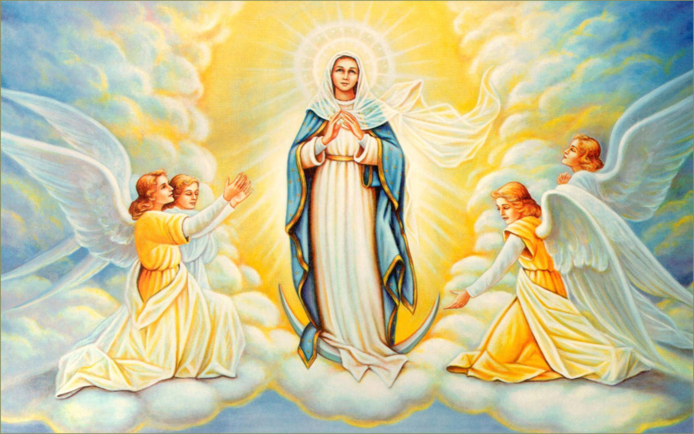 The Virgin Mary, heaven, blue and white robe, HD Desktop Wallpaper
