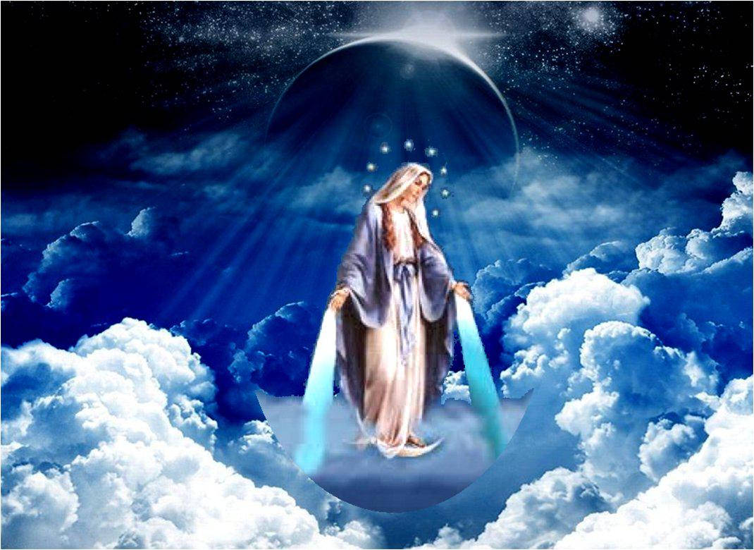 Virgin Mary, cloudy, starry night sky, SD Desktop Wallpaper