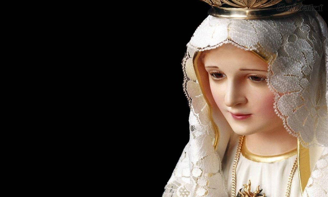 Virgin Mary, white lace veil, golden crown, HD Desktop Wallpaper