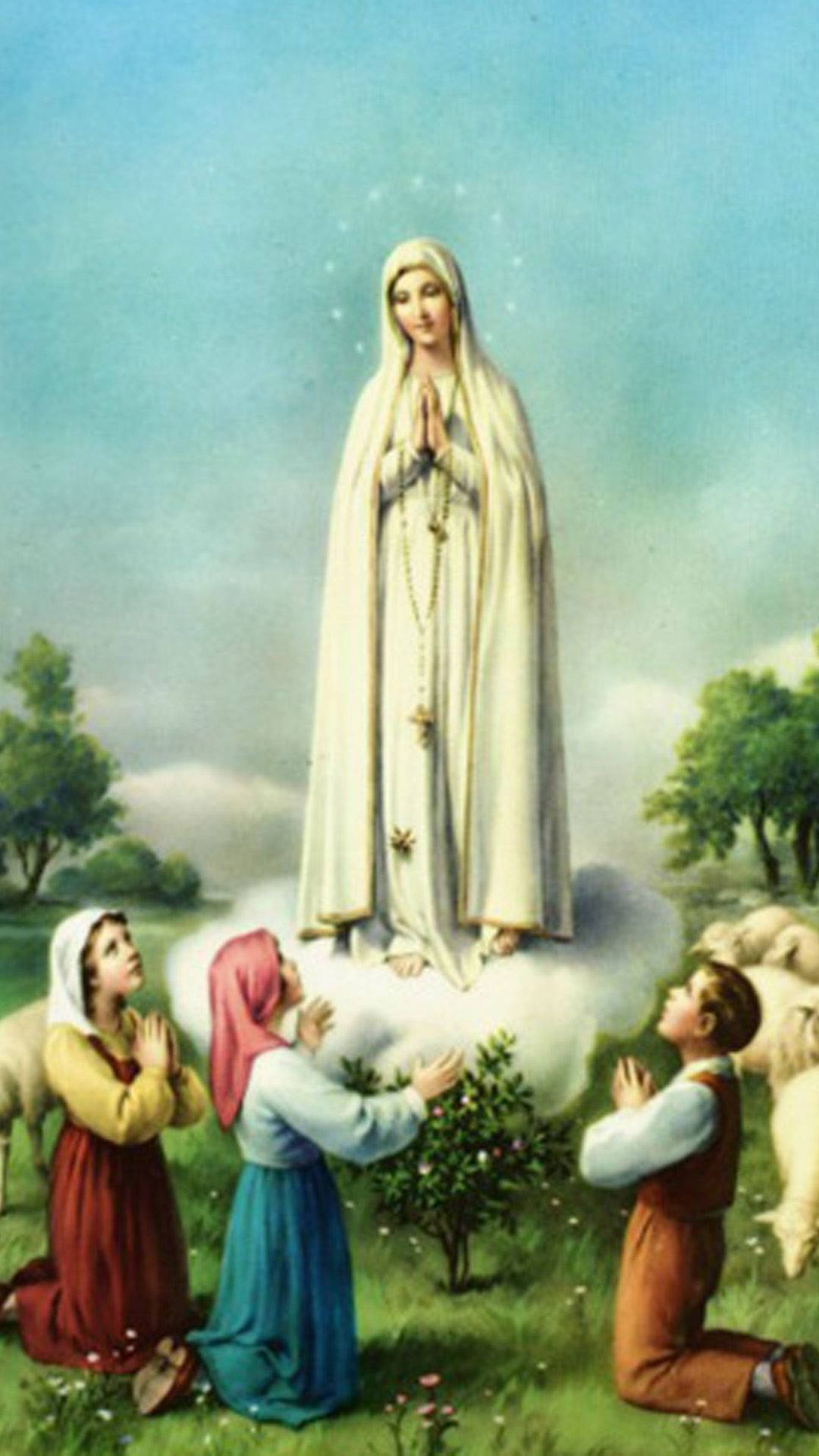 The Virgin Mary, children, white robe, Full HD Phone Wallpaper