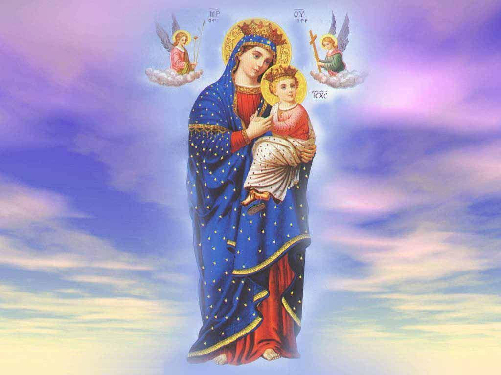 The Virgin Mary, purple, blue starry robe, SD Desktop Wallpaper