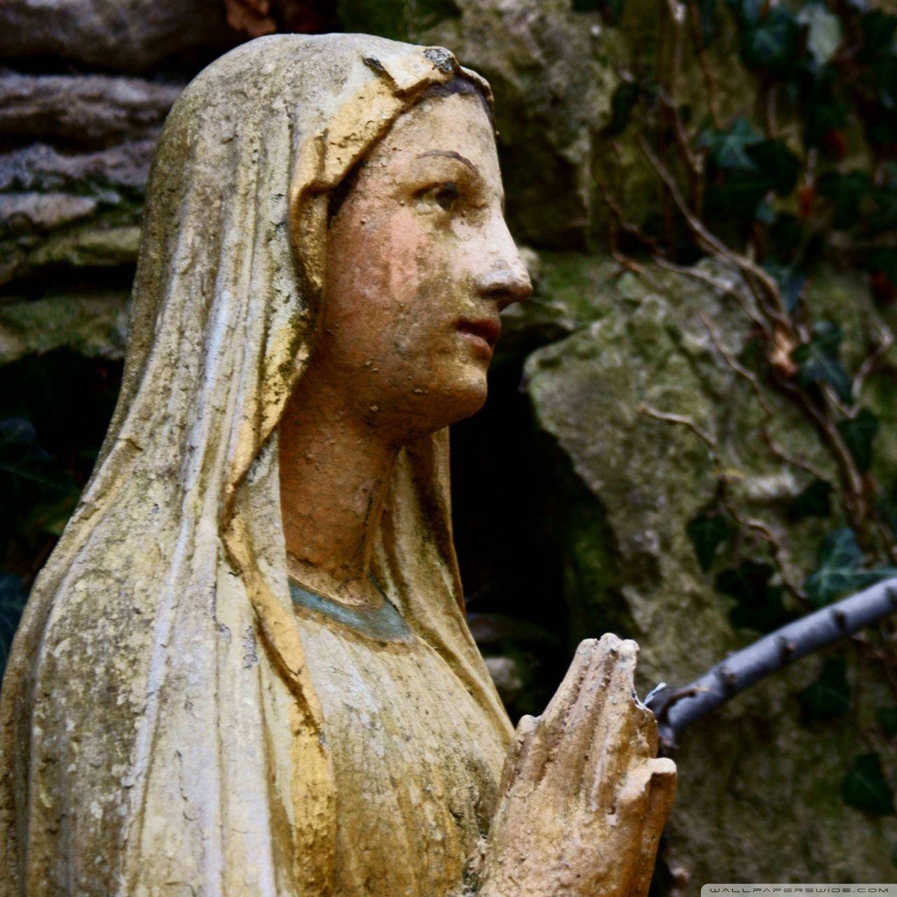 The Virgin Mary, dirty statue, weathered stone, HD Desktop Wallpaper
