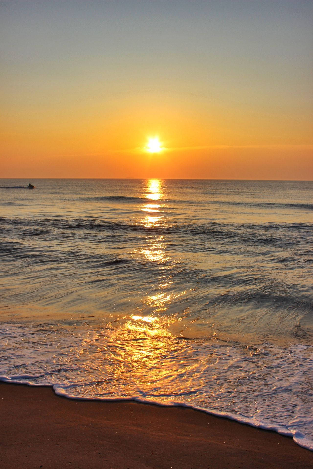 Virginia Beach, orange and blue sky, golden sunset, Full HD Phone Wallpaper