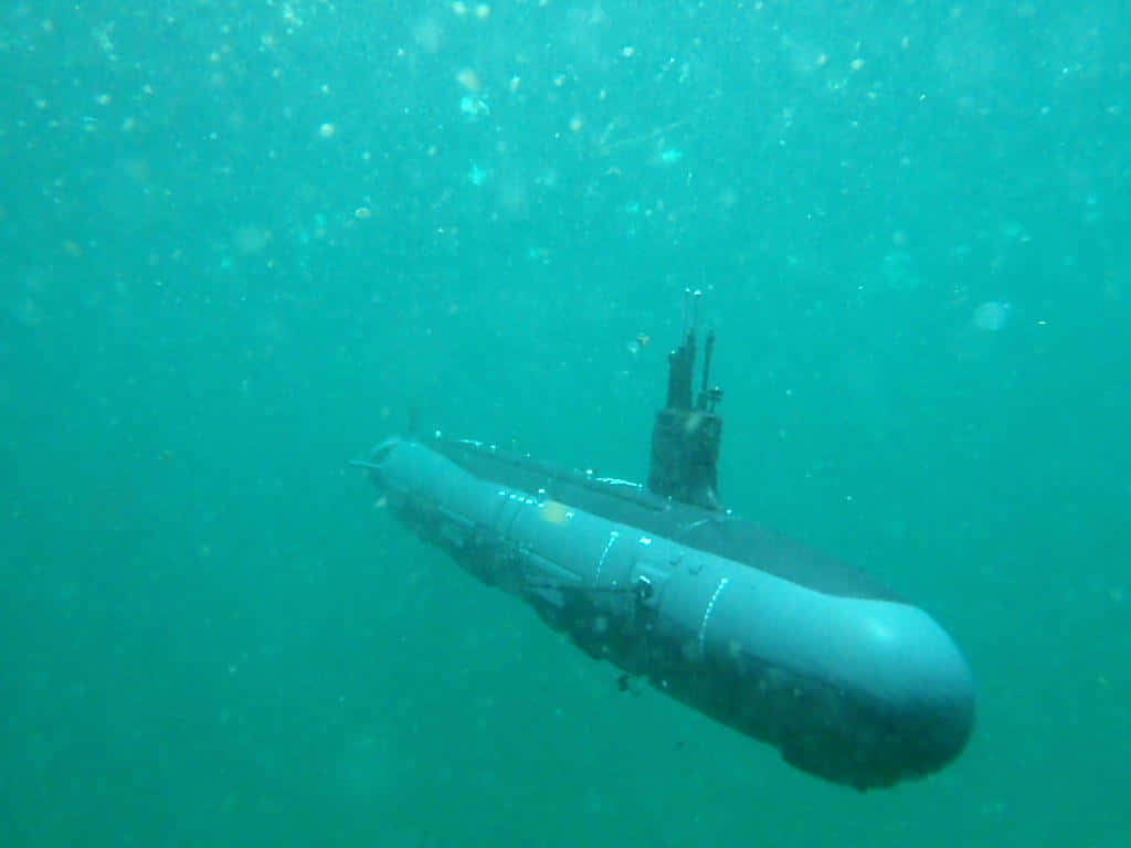 Virginia-class Submarine, murky turquoise water, floating particles, SD Desktop Wallpaper