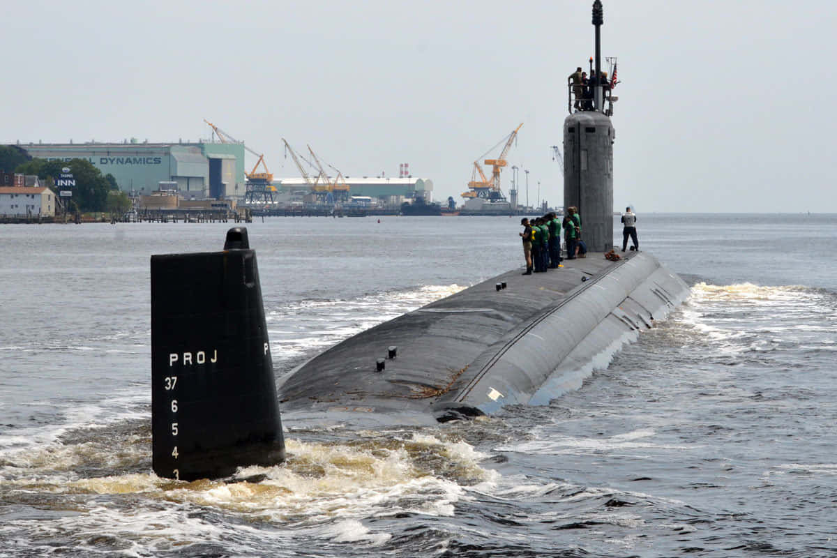 Virginia-class Submarine, choppy waters, crew on deck, SD Desktop Wallpaper