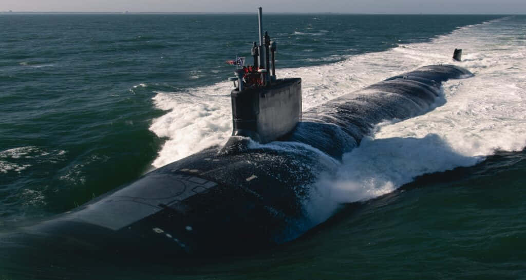 Virginia-class Submarine, sleek black, deep green ocean waves, SD Desktop Wallpaper