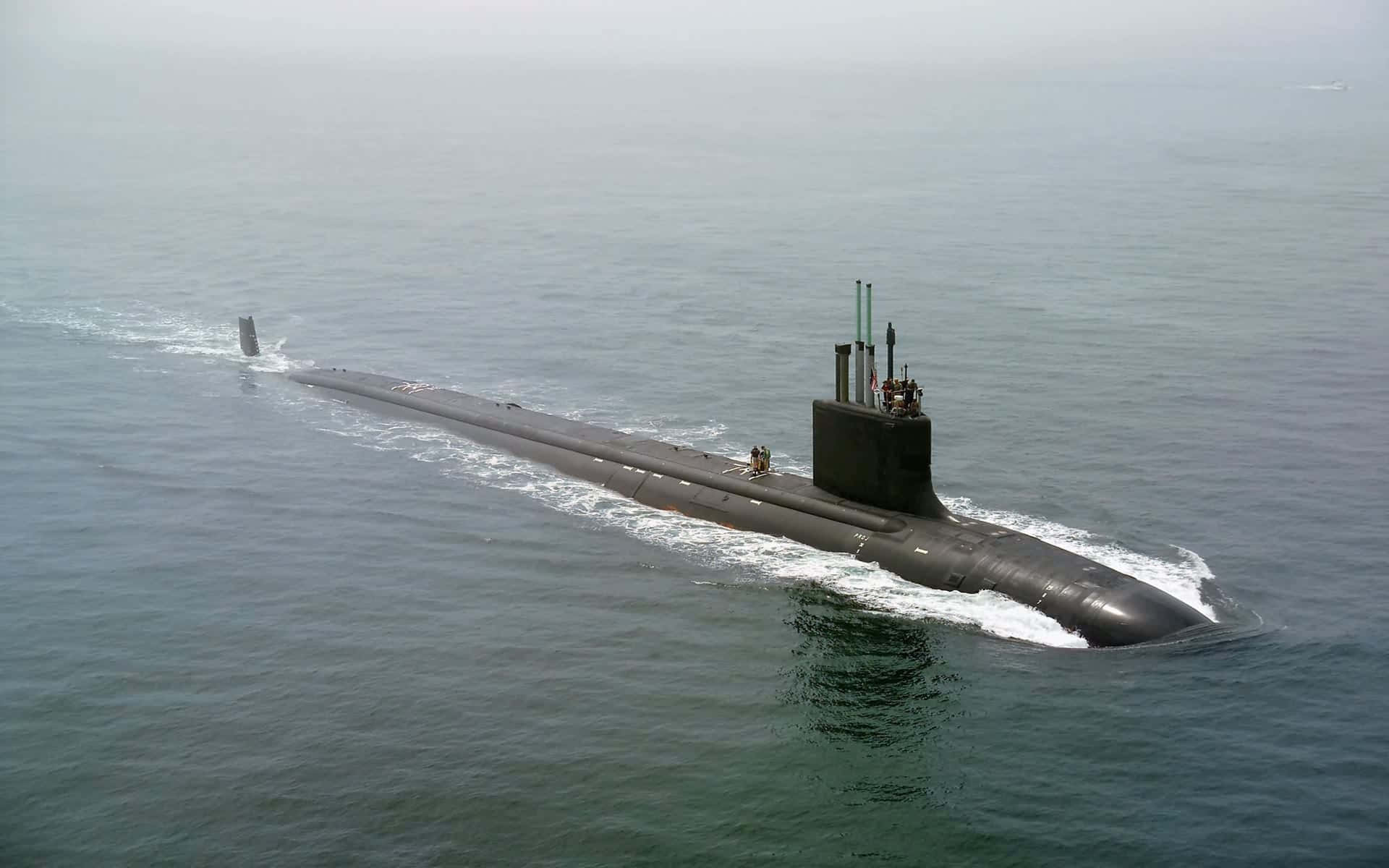 Virginia-class Submarine, sleek black, calm gray ocean waters, Full HD Desktop Wallpaper