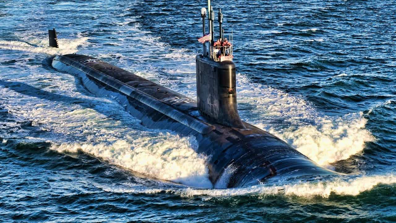 Virginia-class Submarine, sleek black, choppy blue waters, HD Desktop Wallpaper
