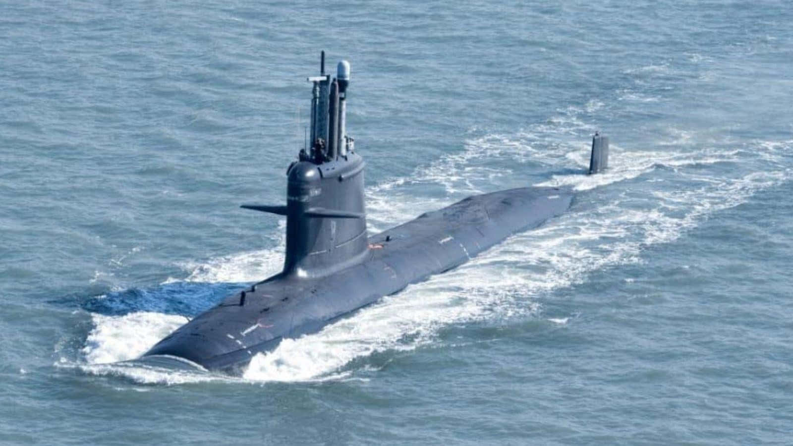 Virginia-class Submarine, dark gray, choppy blue waters, HD Desktop Wallpaper