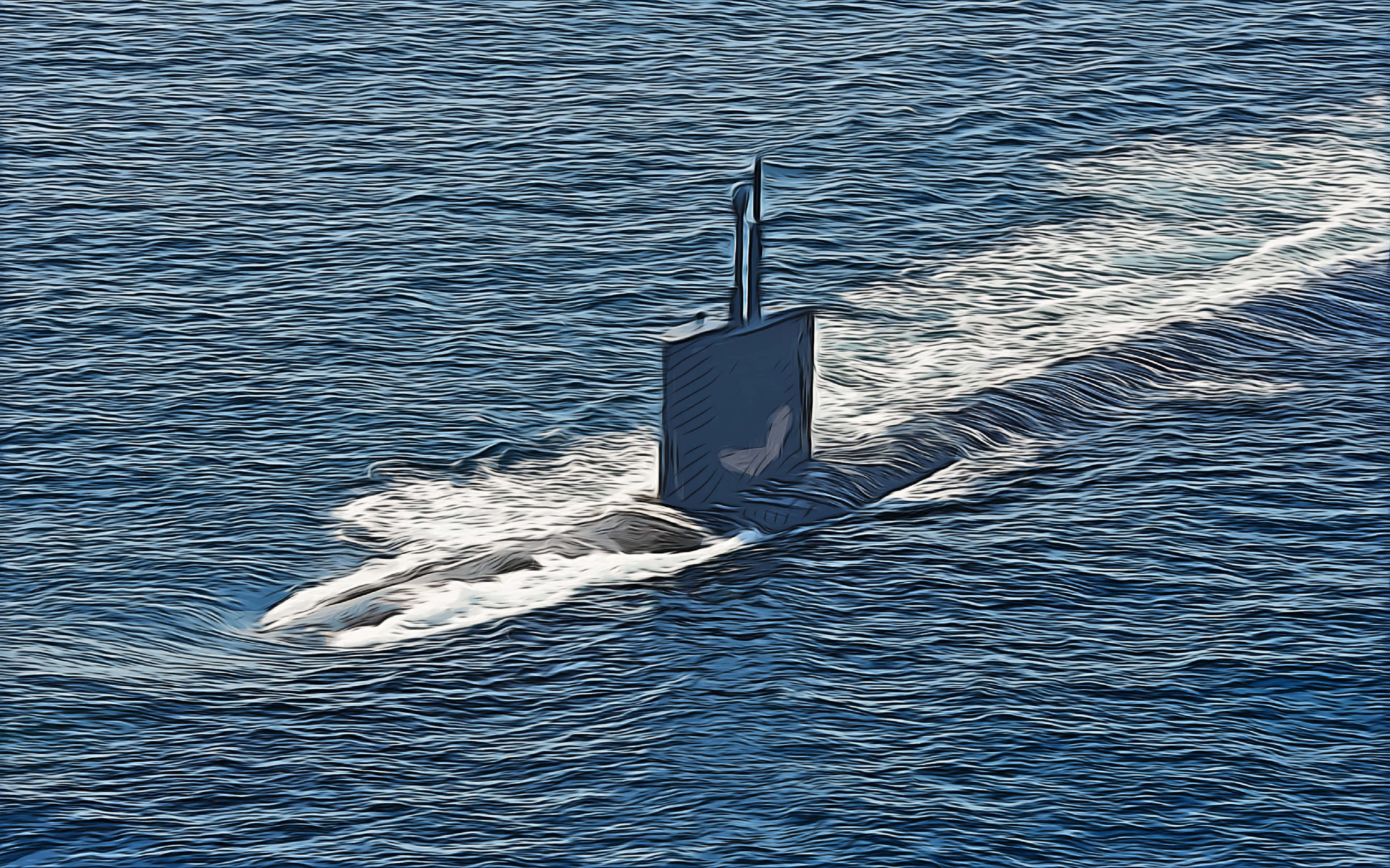 Virginia-class Submarine, dark, choppy blue waters, 4K Desktop Wallpaper