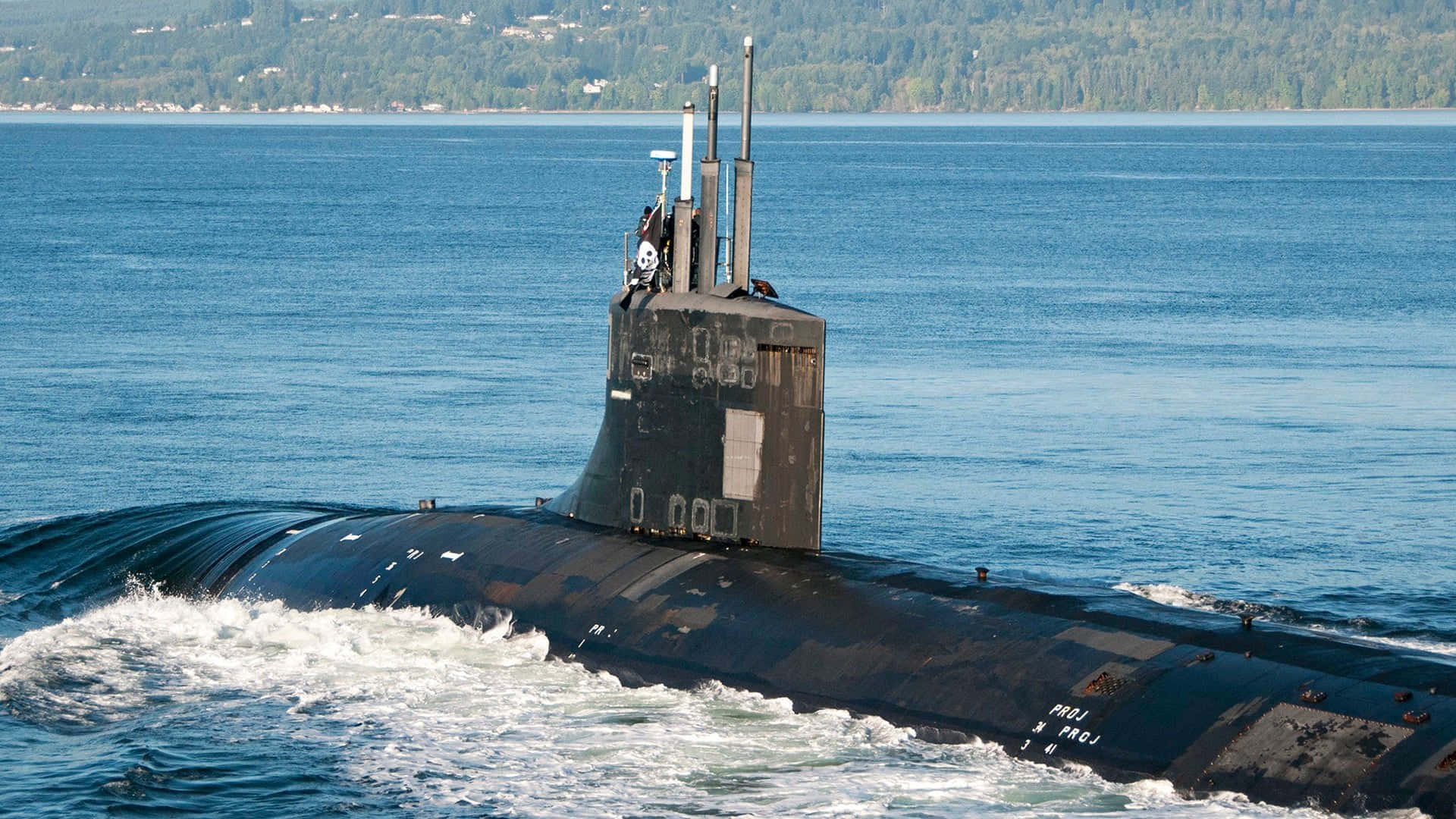 Virginia-class Submarine, black, calm blue waters, Full HD Desktop Wallpaper