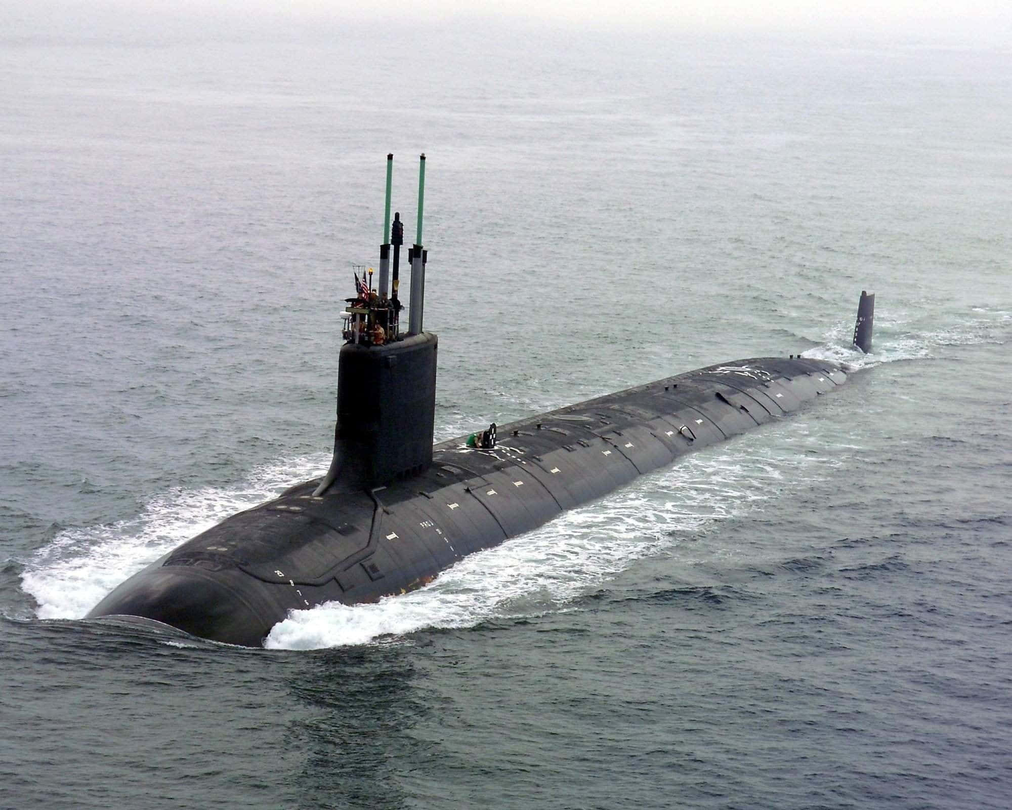 Virginia-class Submarine, sleek black, choppy gray waters, Full HD Desktop Wallpaper