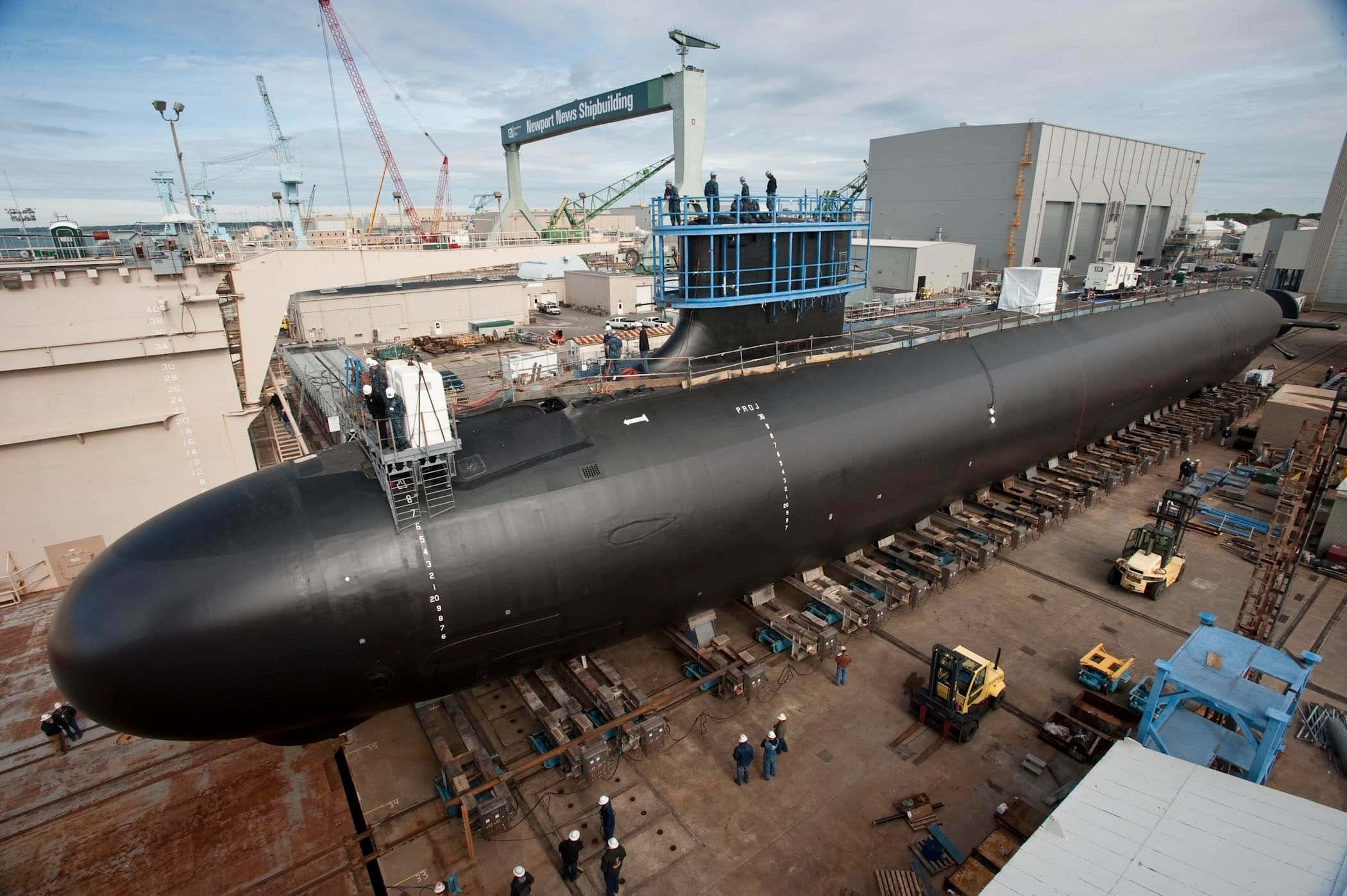 Virginia-class Submarine, dry dock, shipyard, Full HD Desktop Wallpaper