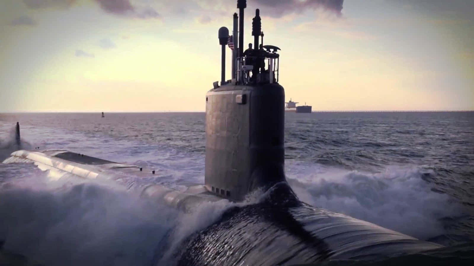 Virginia-class Submarine, sunset, choppy ocean waves, HD Desktop Wallpaper