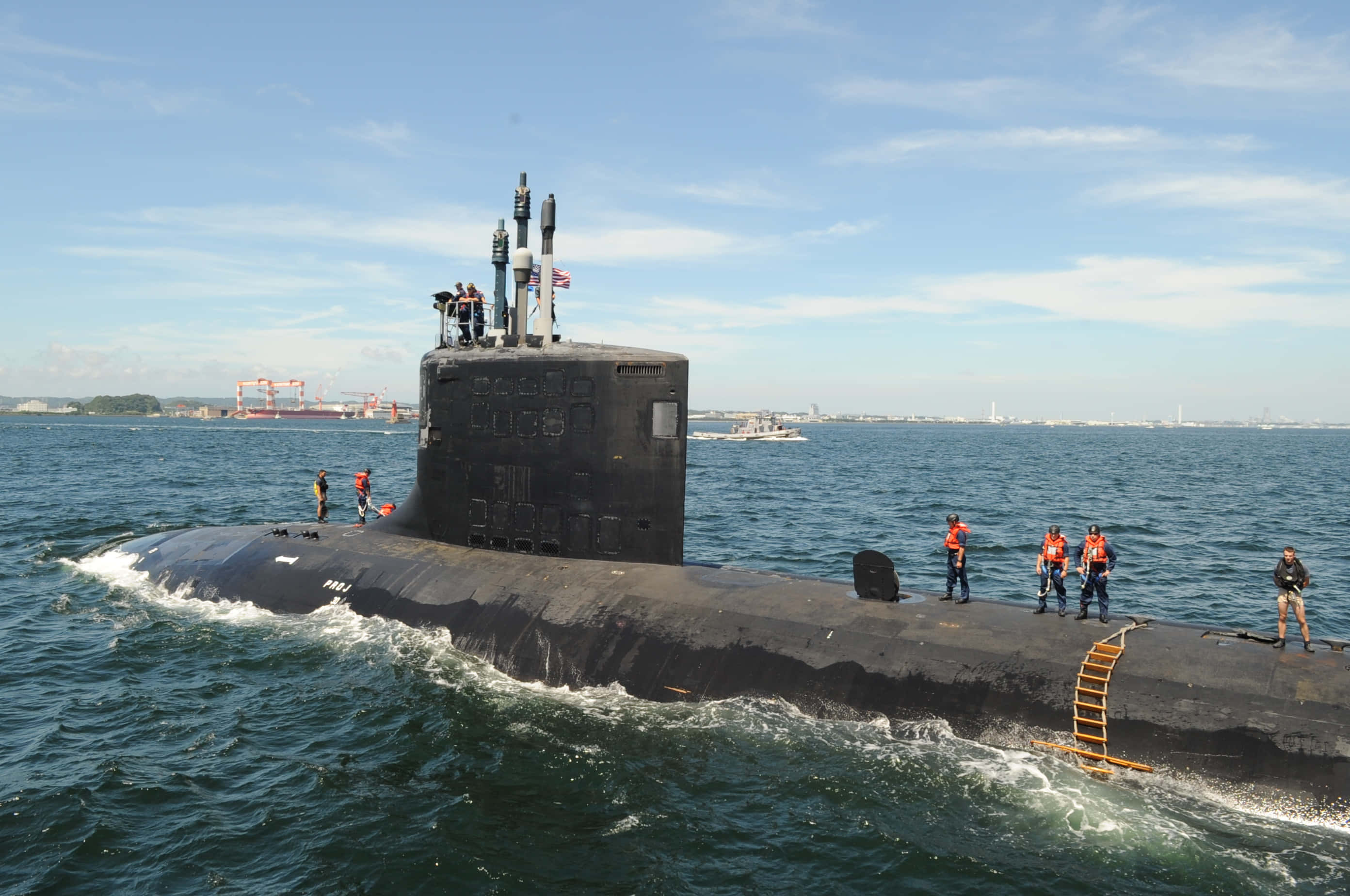 Virginia-class Submarine, black, calm blue waters, 2K Desktop Wallpaper