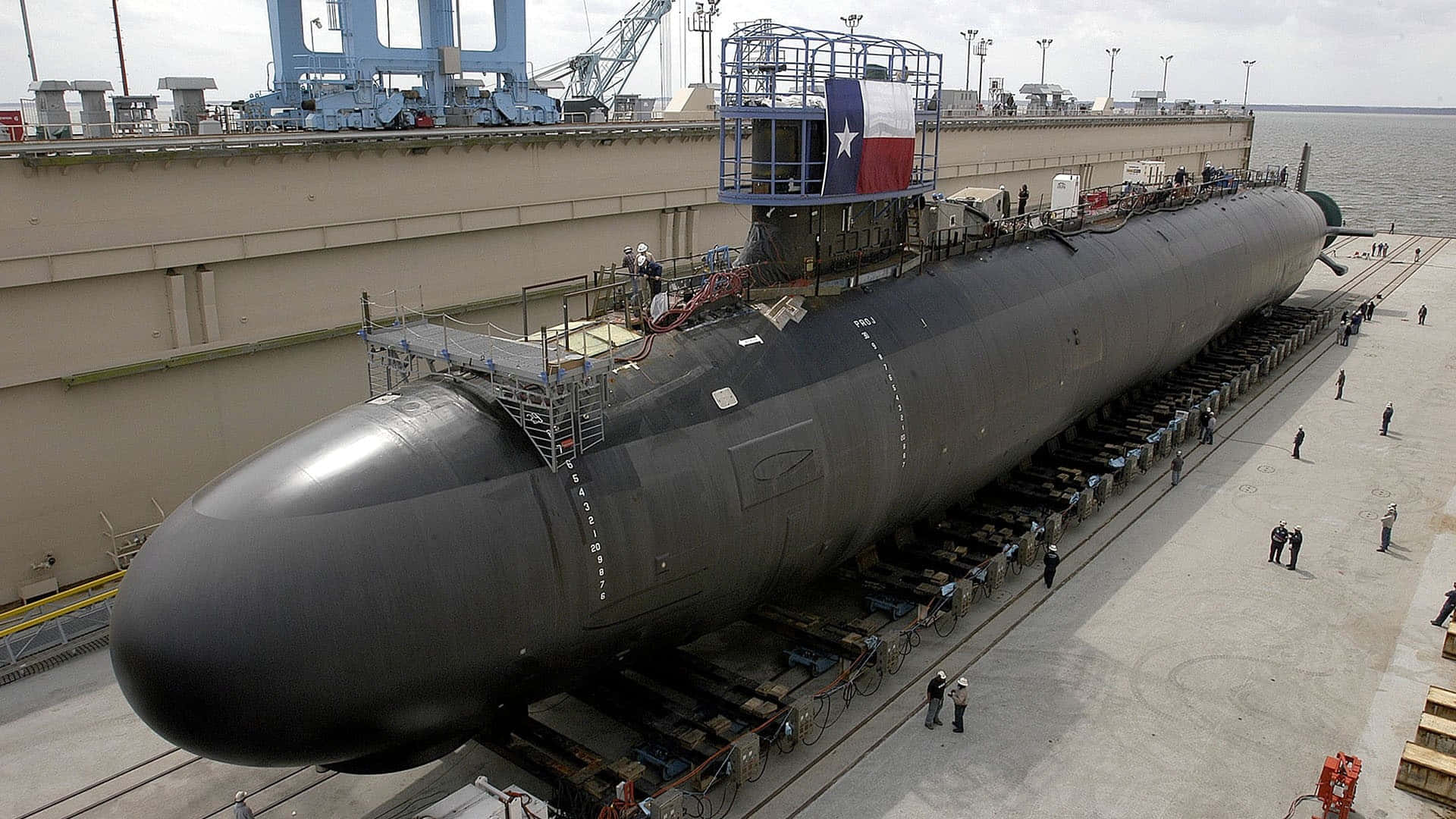 Virginia-class Submarine, dry dock, black, Full HD Desktop Wallpaper