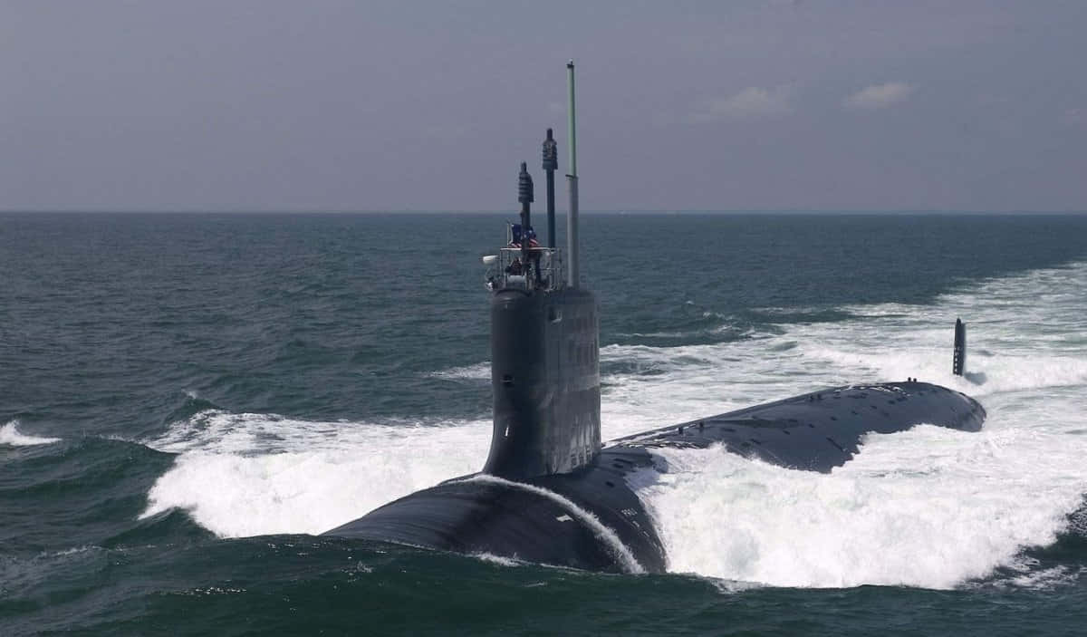 Virginia-class Submarine, sleek black, choppy ocean waves, SD Desktop Wallpaper