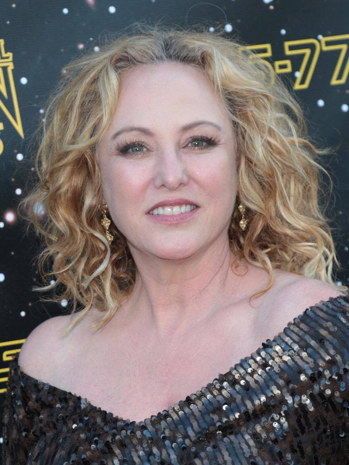 Virginia Madsen, curly blonde hair, sequined off-shoulder dress, HD Phone Wallpaper