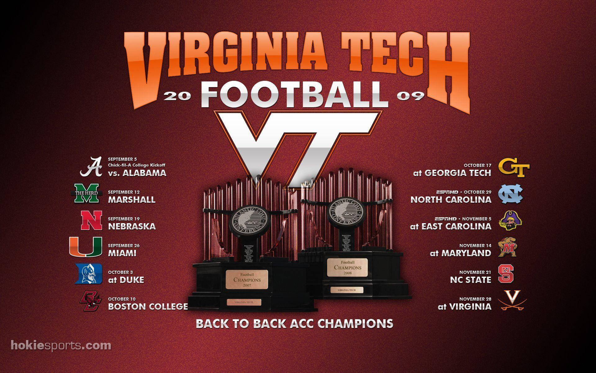 Virginia Tech, football championship poster, two trophies, Full HD Desktop Wallpaper