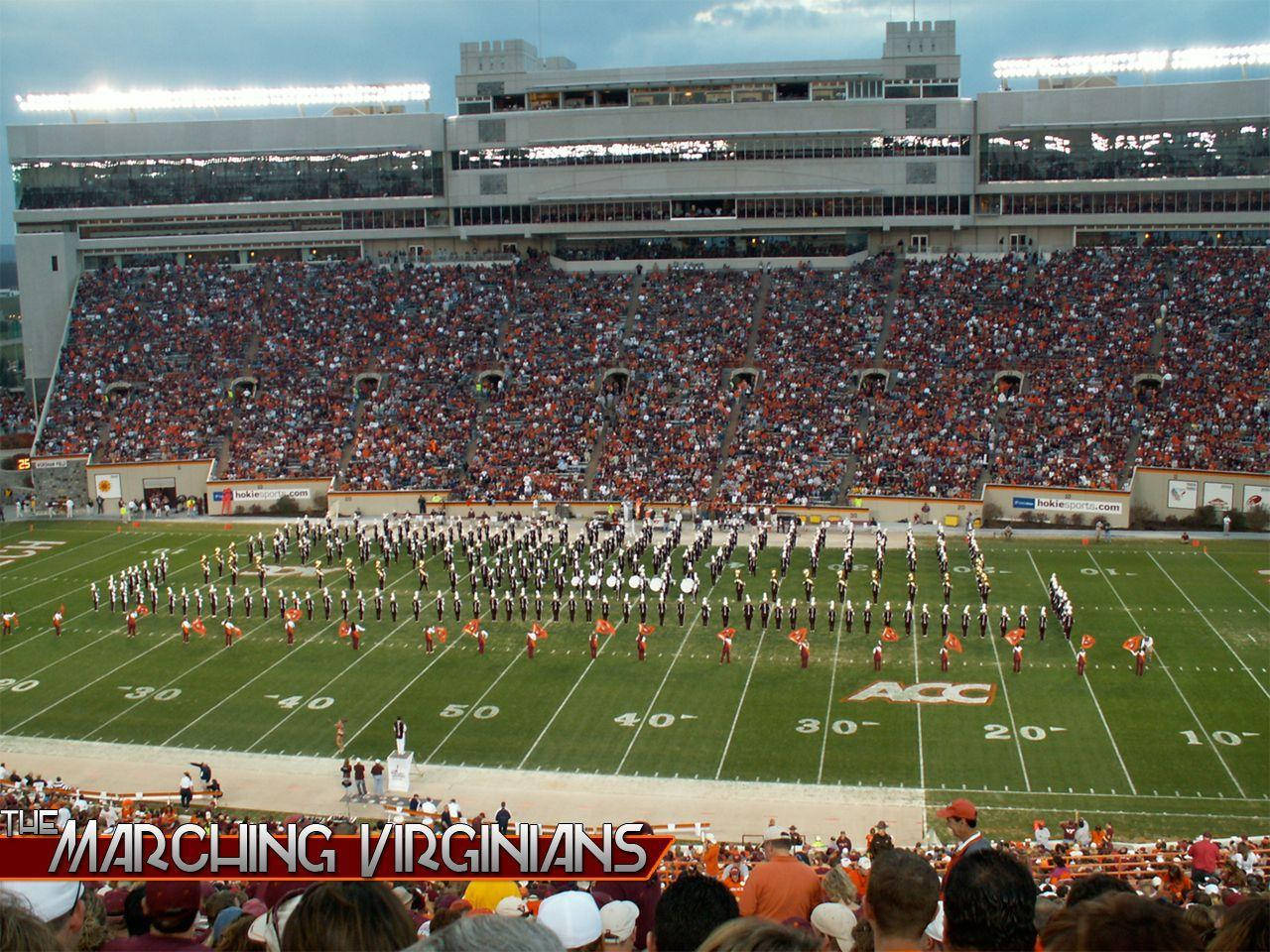 marching lane stadium, virginia tech, white and orange uniforms, HD Desktop Wallpaper