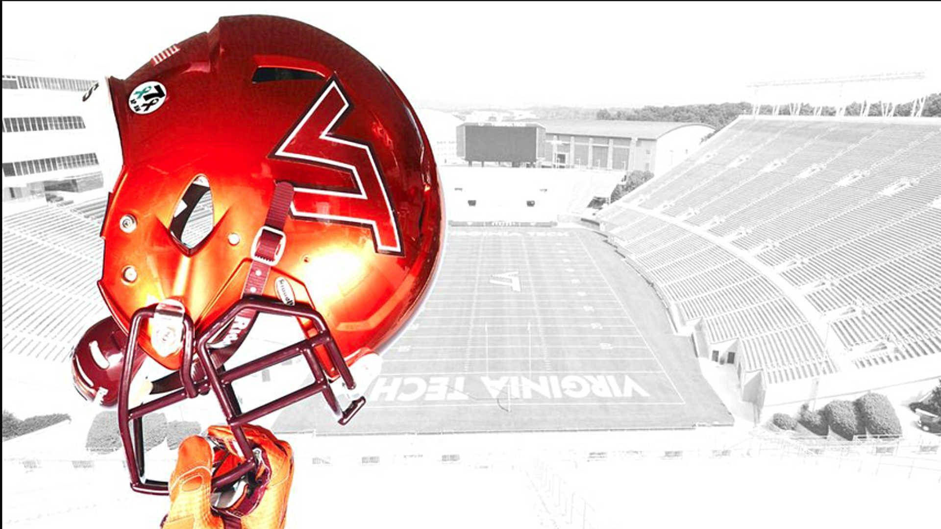 Virginia Tech, red football helmet, gloved hands, Full HD Desktop Wallpaper