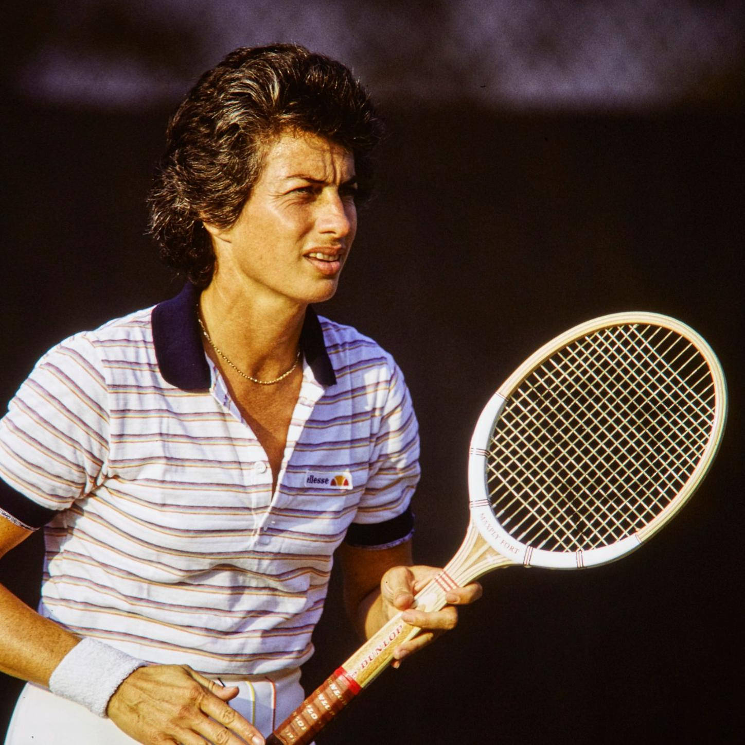 Virginia Wade, female British player, striped polo, HD Desktop Wallpaper
