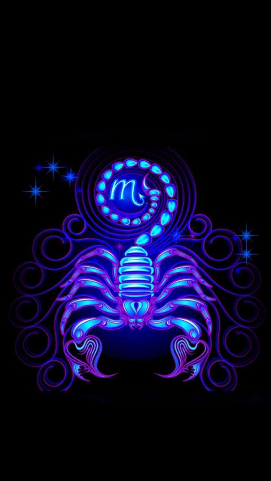 neon blue, purple scorpion, ornate swirls, Full HD Phone Wallpaper