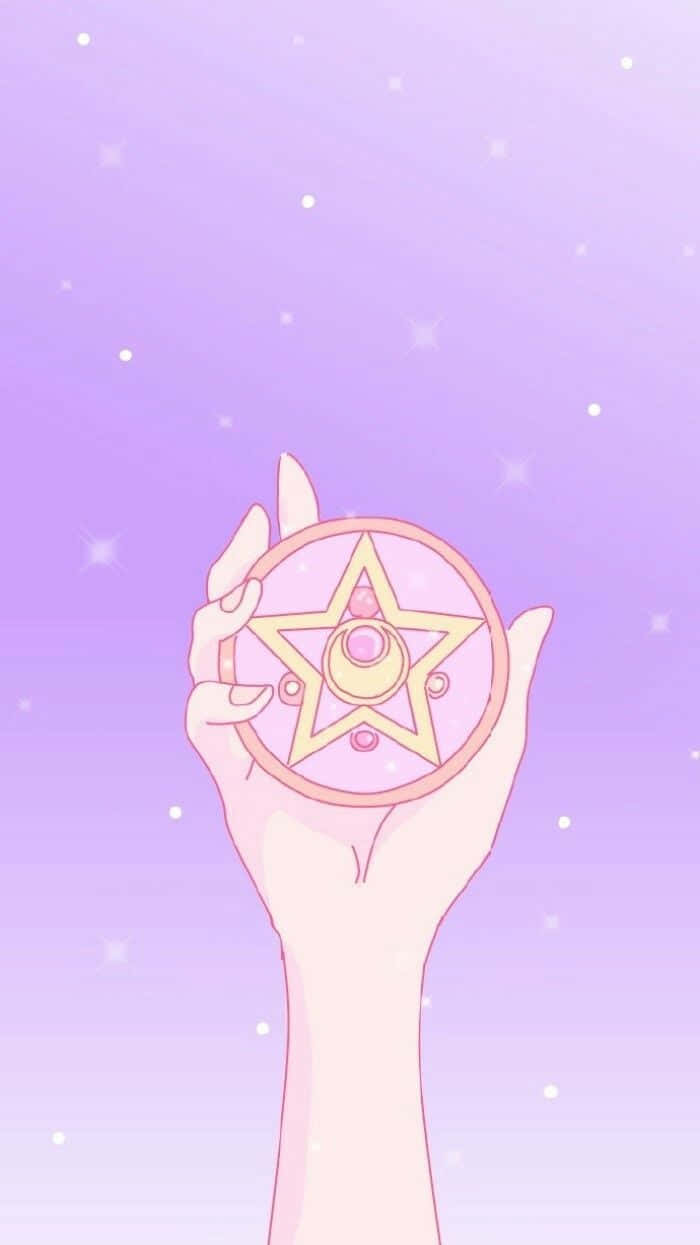 star shaped disc, pink star-shaped magical wand, soft purple starry sky, SD Phone Wallpaper