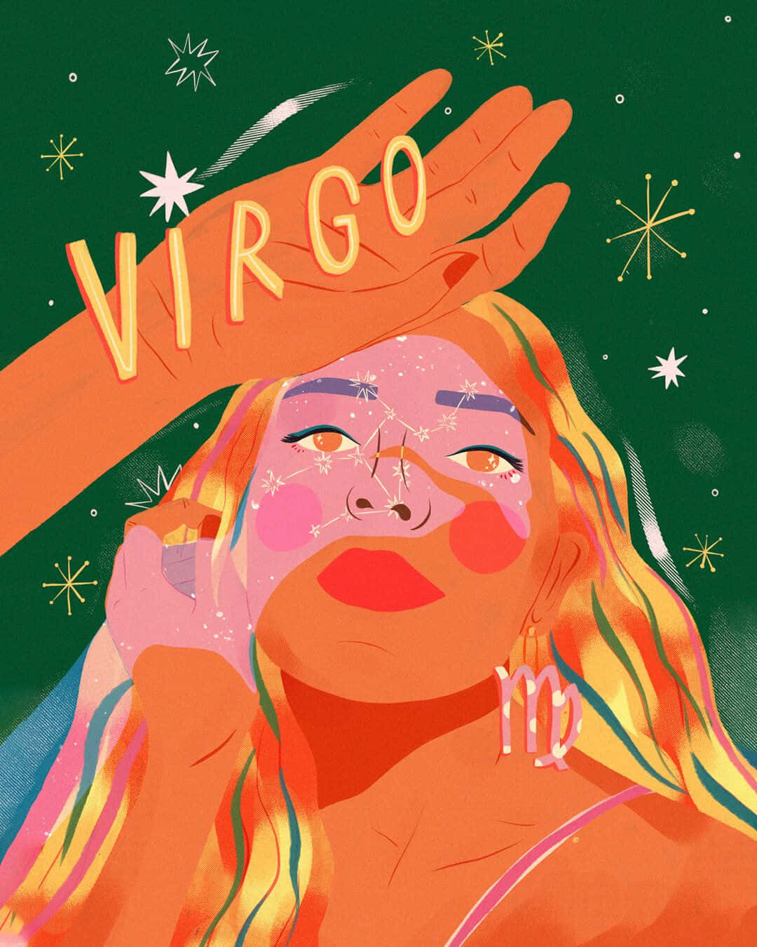 Virgo Aesthetic, starry hair, green cosmic background, HD Phone Wallpaper
