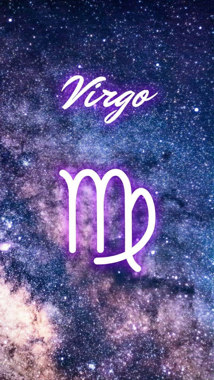 Virgo zodiac symbol, purple and blue nebulae, cosmic galaxy backdrop, HD Phone Wallpaper