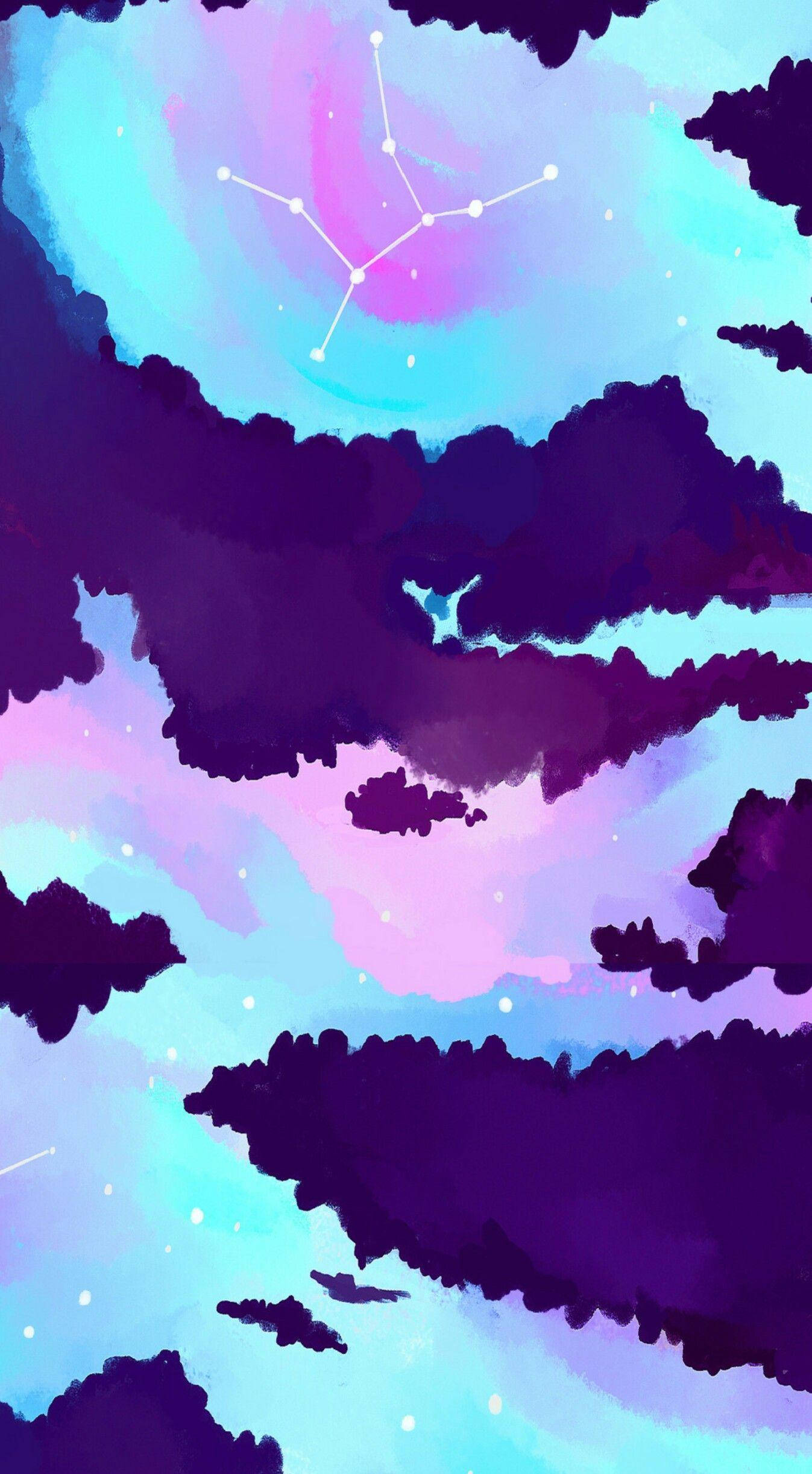 abstract virgo zodiac star, purple clouds, glowing constellation, Full HD Phone Wallpaper