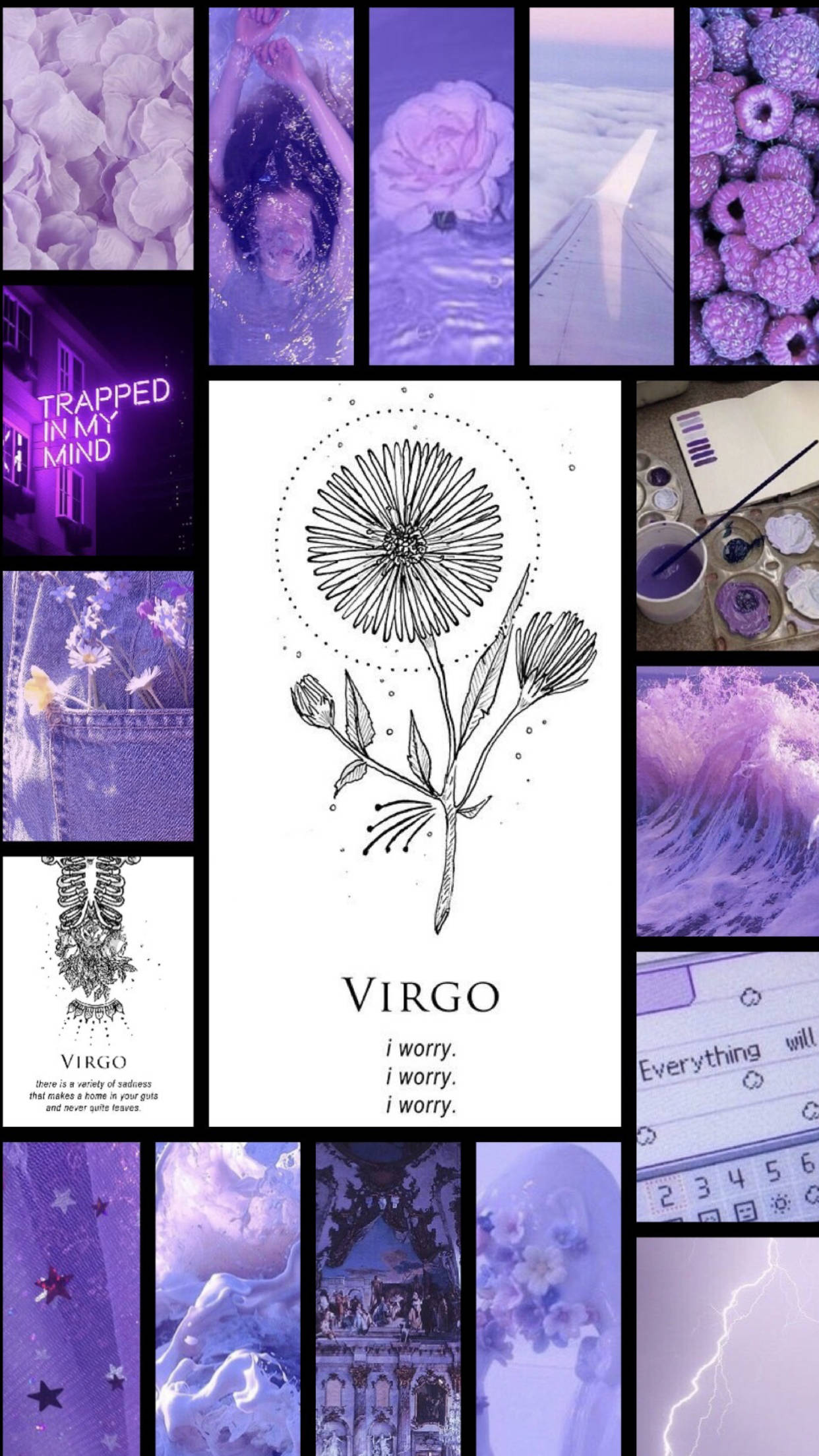 Virgo Zodiac, purple-themed, central Virgo zodiac illustration, Full HD Phone Wallpaper
