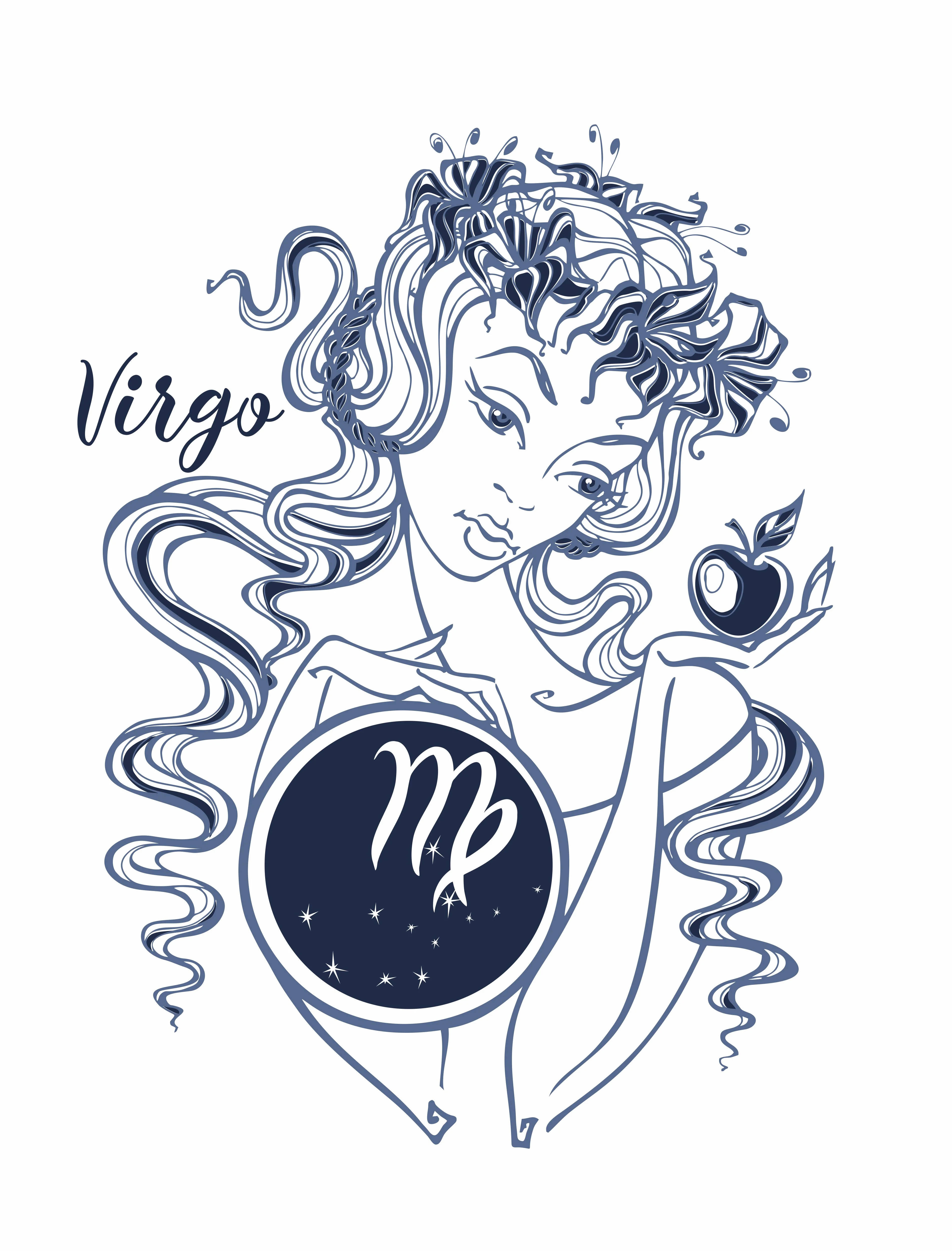 Virgo Zodiac, blue ink illustration, maiden, 4K Phone Wallpaper