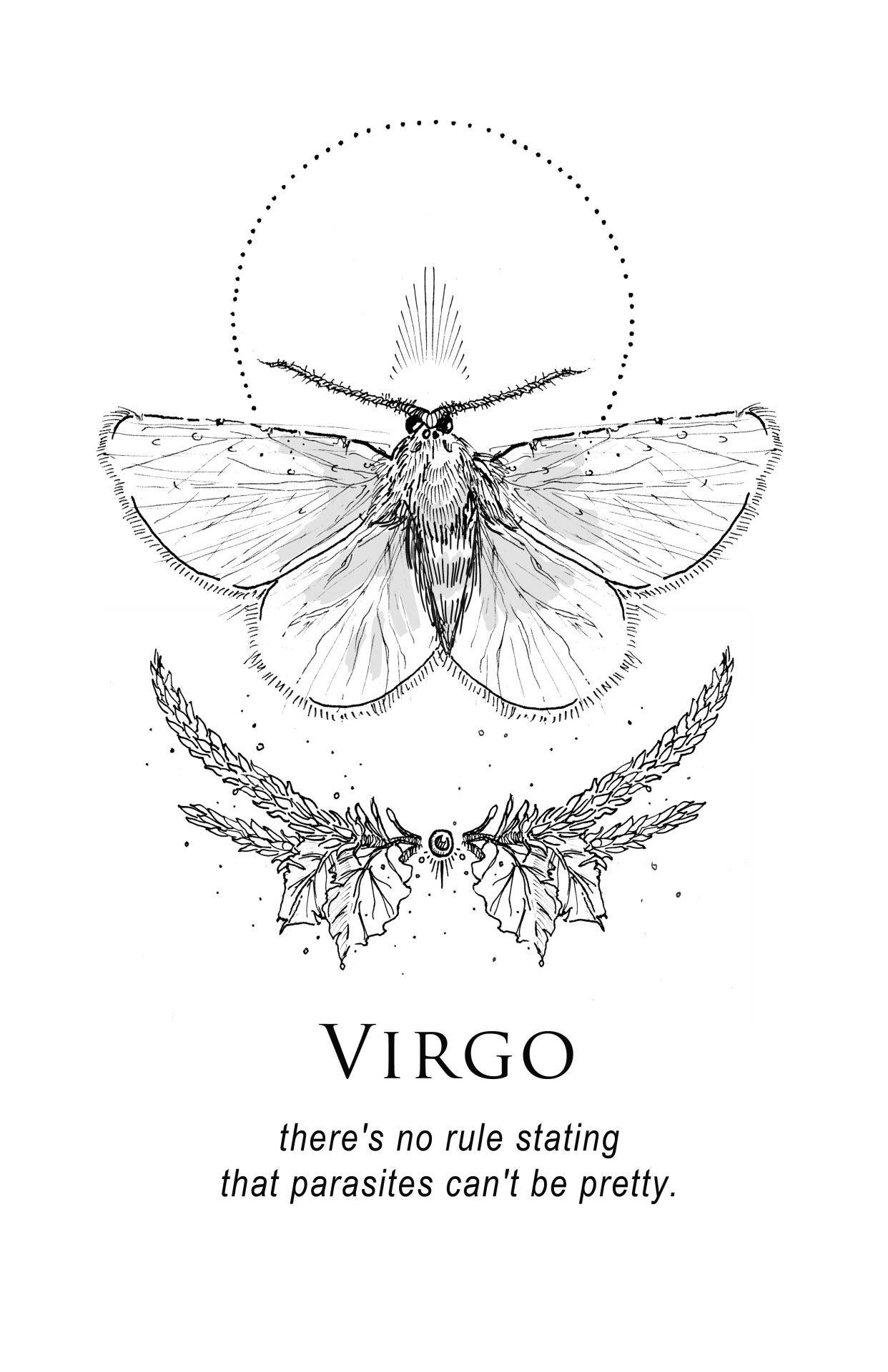 Virgo Zodiac, moth, dotted circle, Full HD Phone Wallpaper