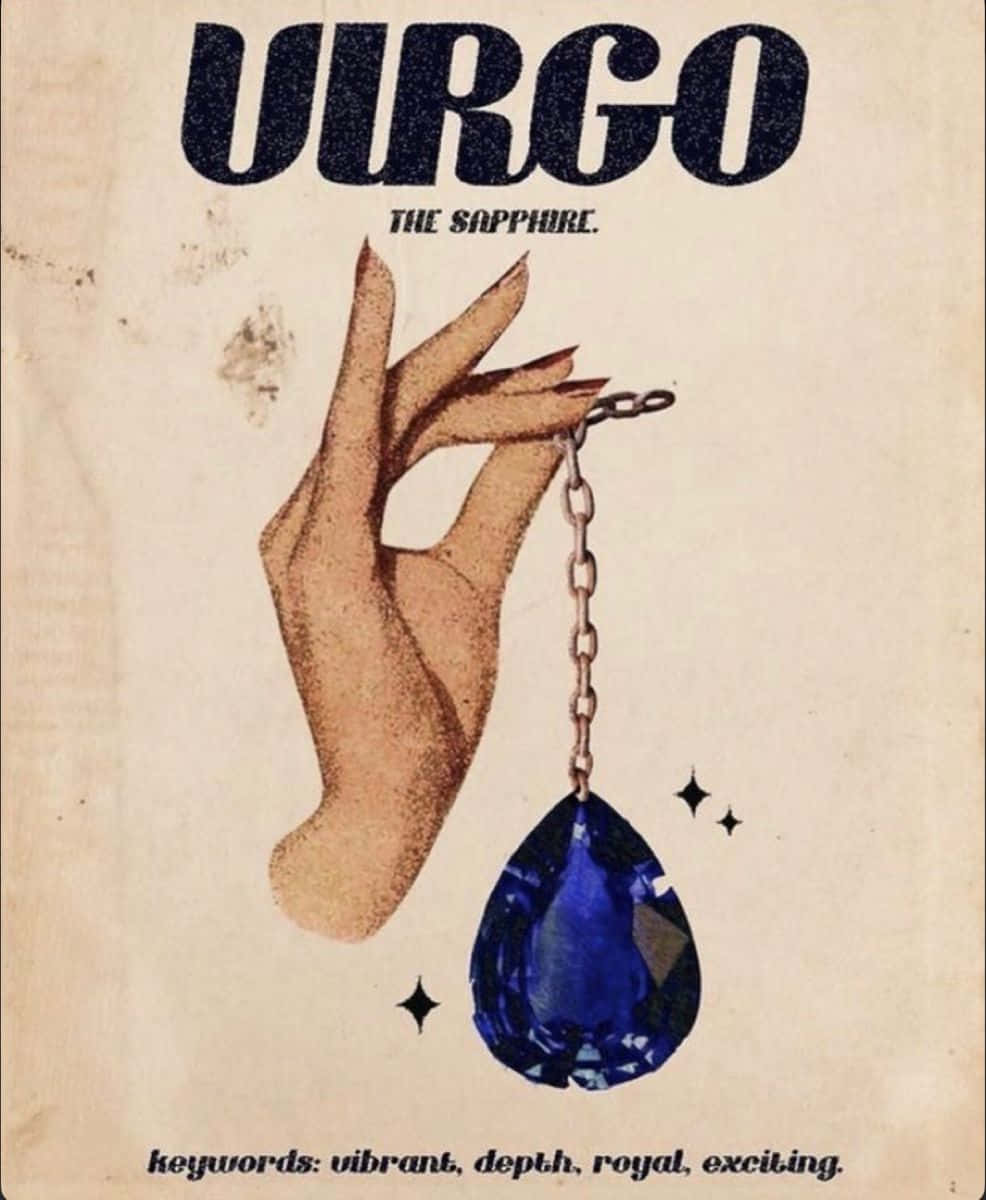 Virgo Aesthetic, blue sapphire pendant, vintage-style illustration, SD Phone Wallpaper