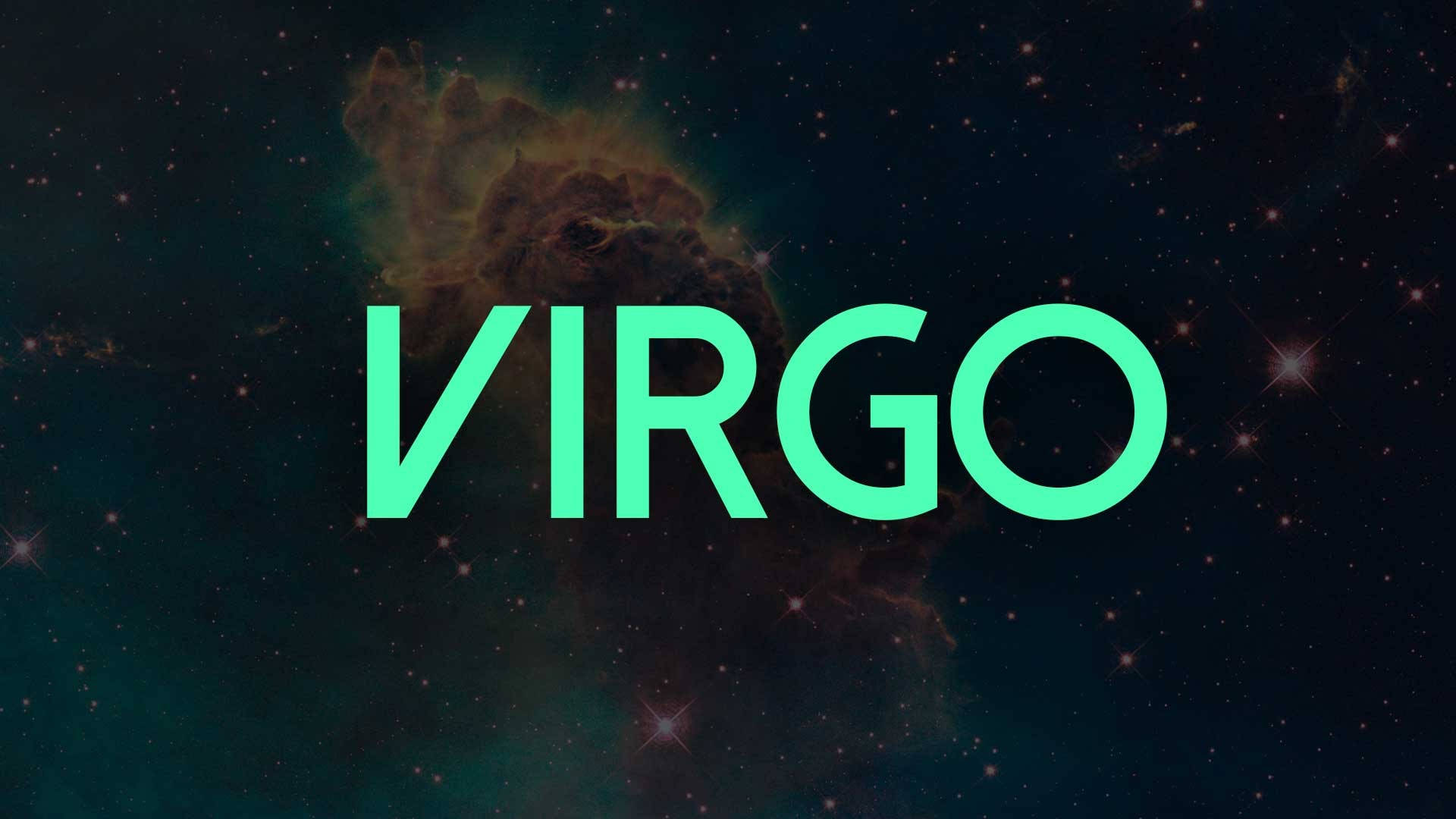 Virgo Zodiac, green text, cosmic nebula, Full HD Desktop Wallpaper