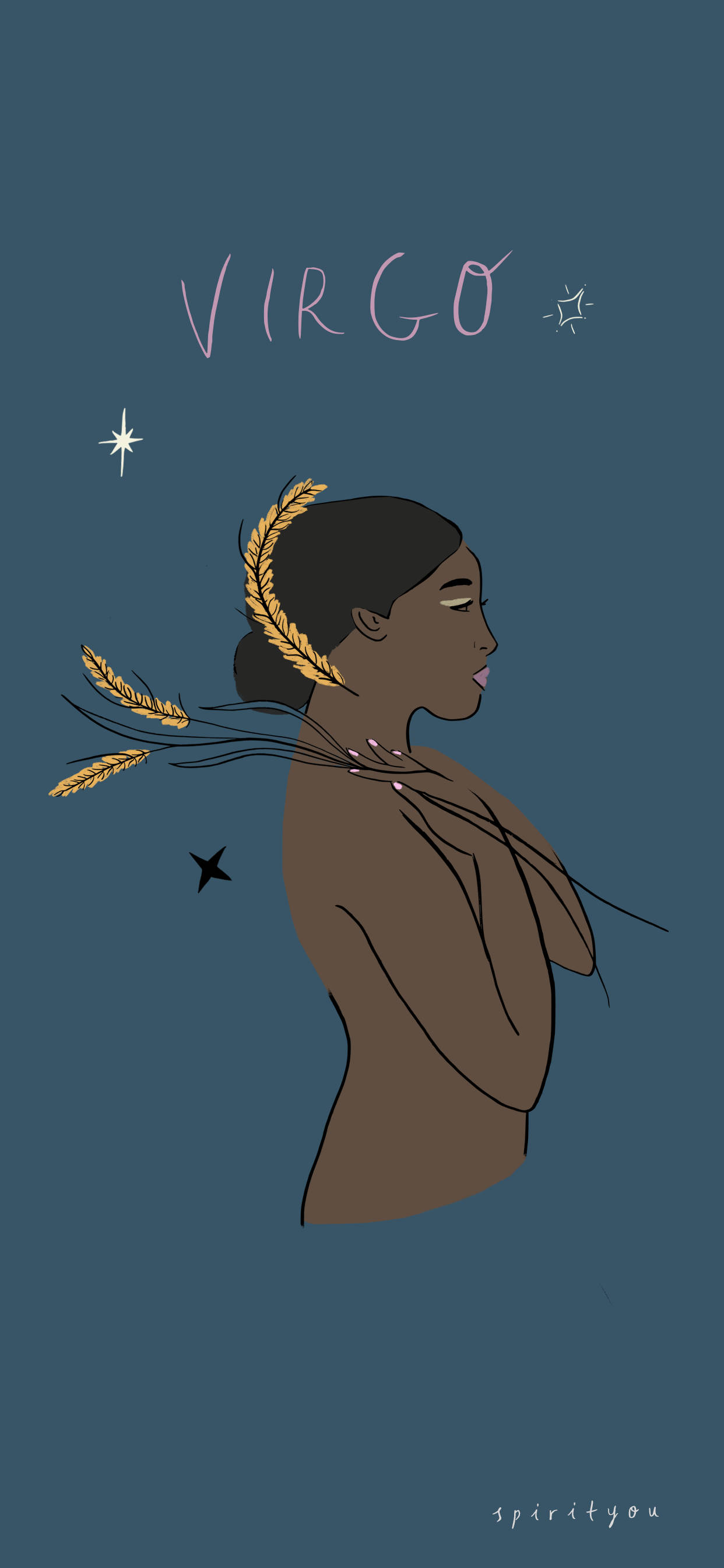 Virgo, wheat stalks, deep blue background, 2K Phone Wallpaper