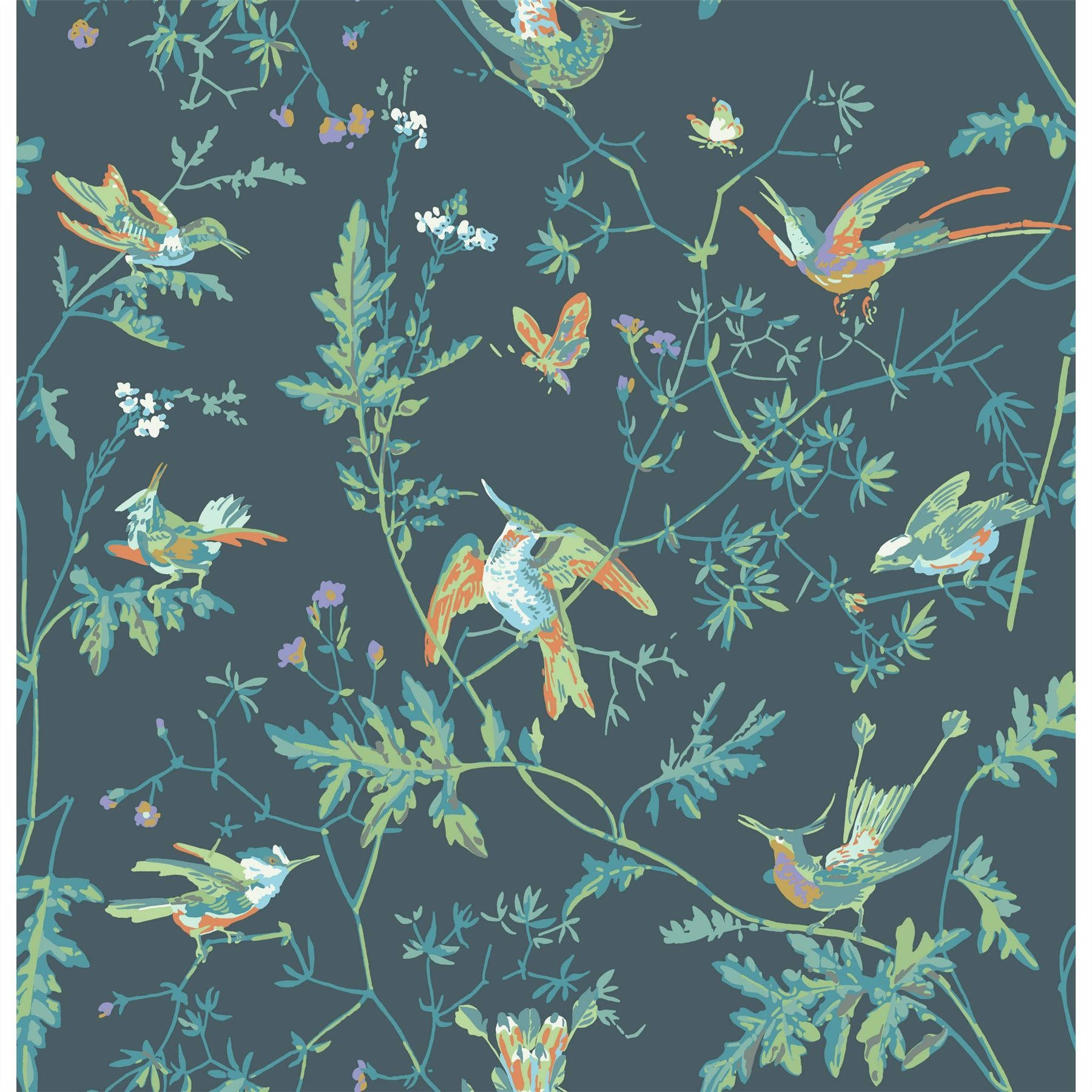 Viridian, deep teal, hummingbirds, HD Desktop Wallpaper