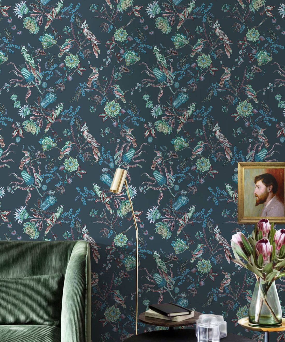 Viridian, dark teal, floral patterns, HD Phone Wallpaper