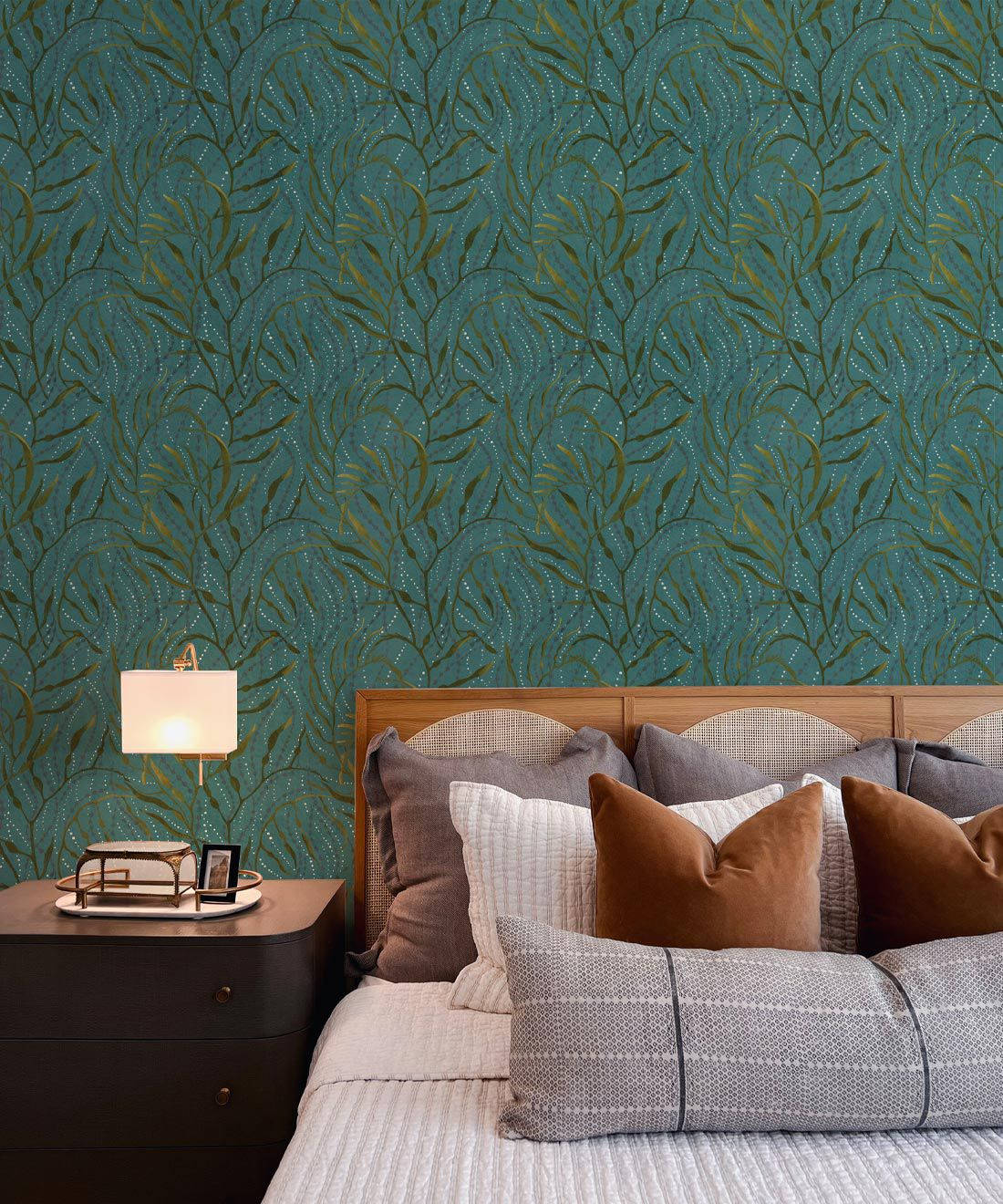 Viridian, teal wallpaper, gold leafy motifs, HD Phone Wallpaper