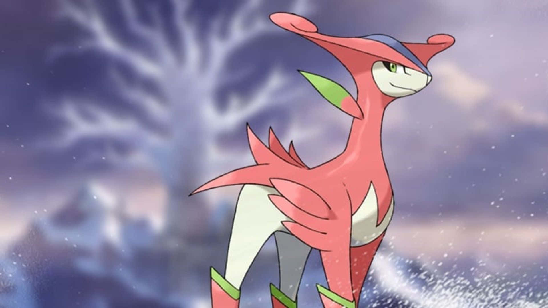 Shiny Virizion, pink and white, anime-style, Full HD Desktop Wallpaper
