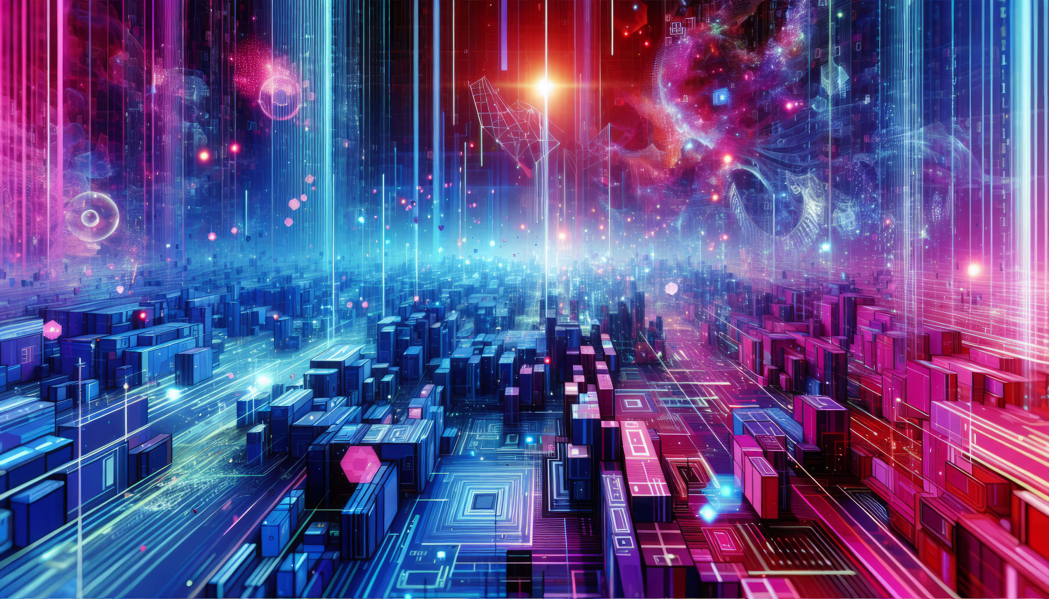 neon pink, neon blue, glowing data streams, 2K Desktop Wallpaper