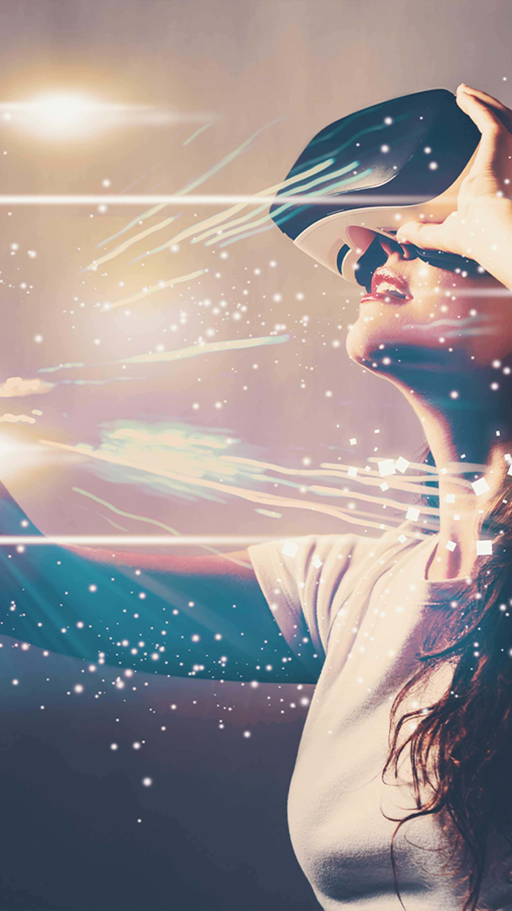 virtual reality 2030, VR headset, glowing digital particles, 2K Phone Wallpaper