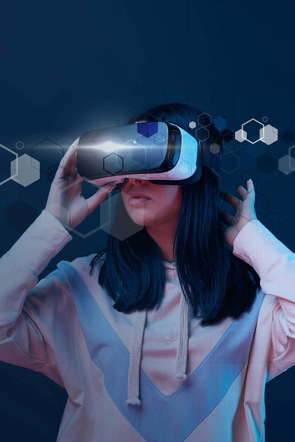 virtual reality, futuristic VR headset, dark blue background, HD Phone Wallpaper