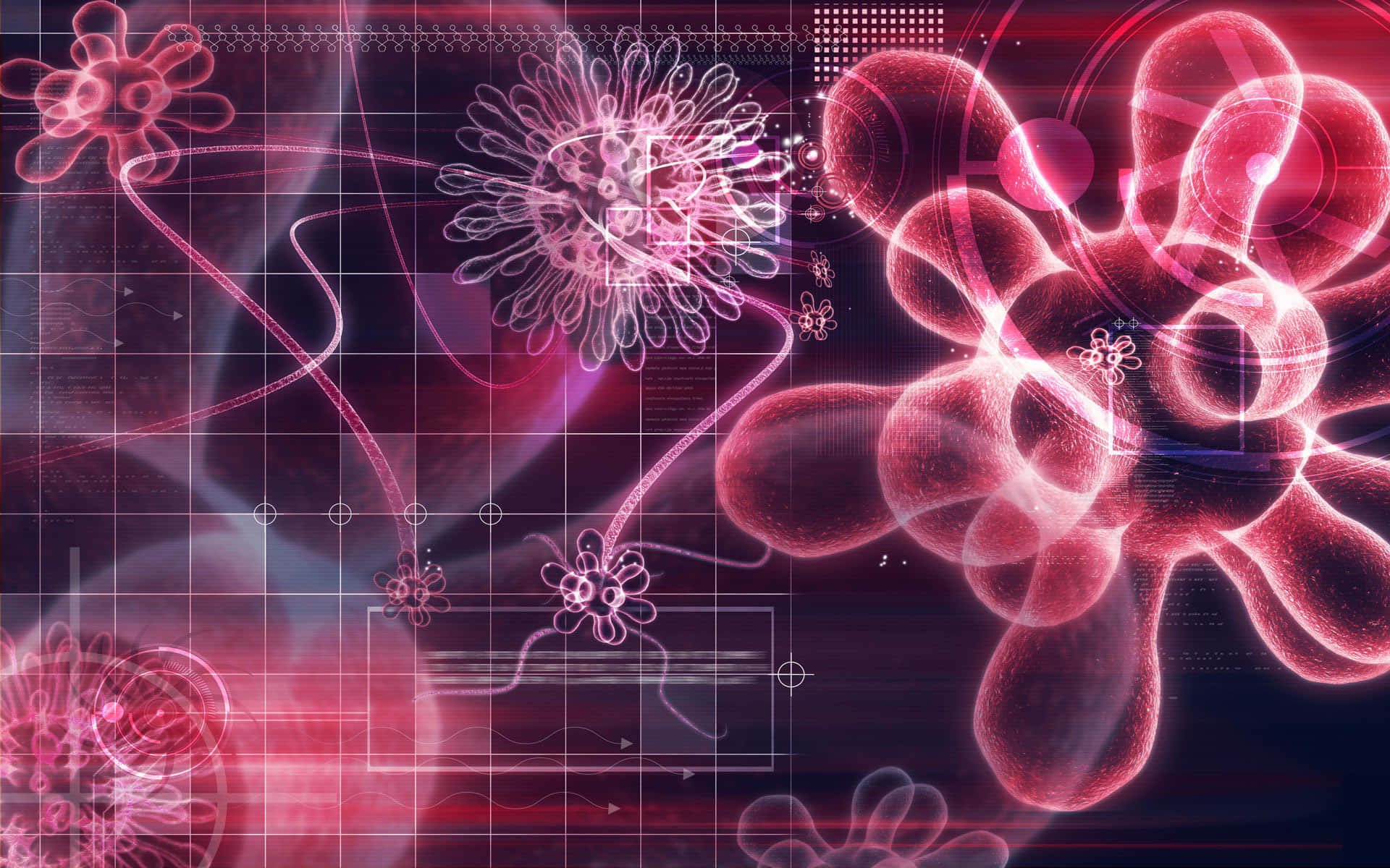 pink, red, futuristic virus particles, Full HD Desktop Wallpaper