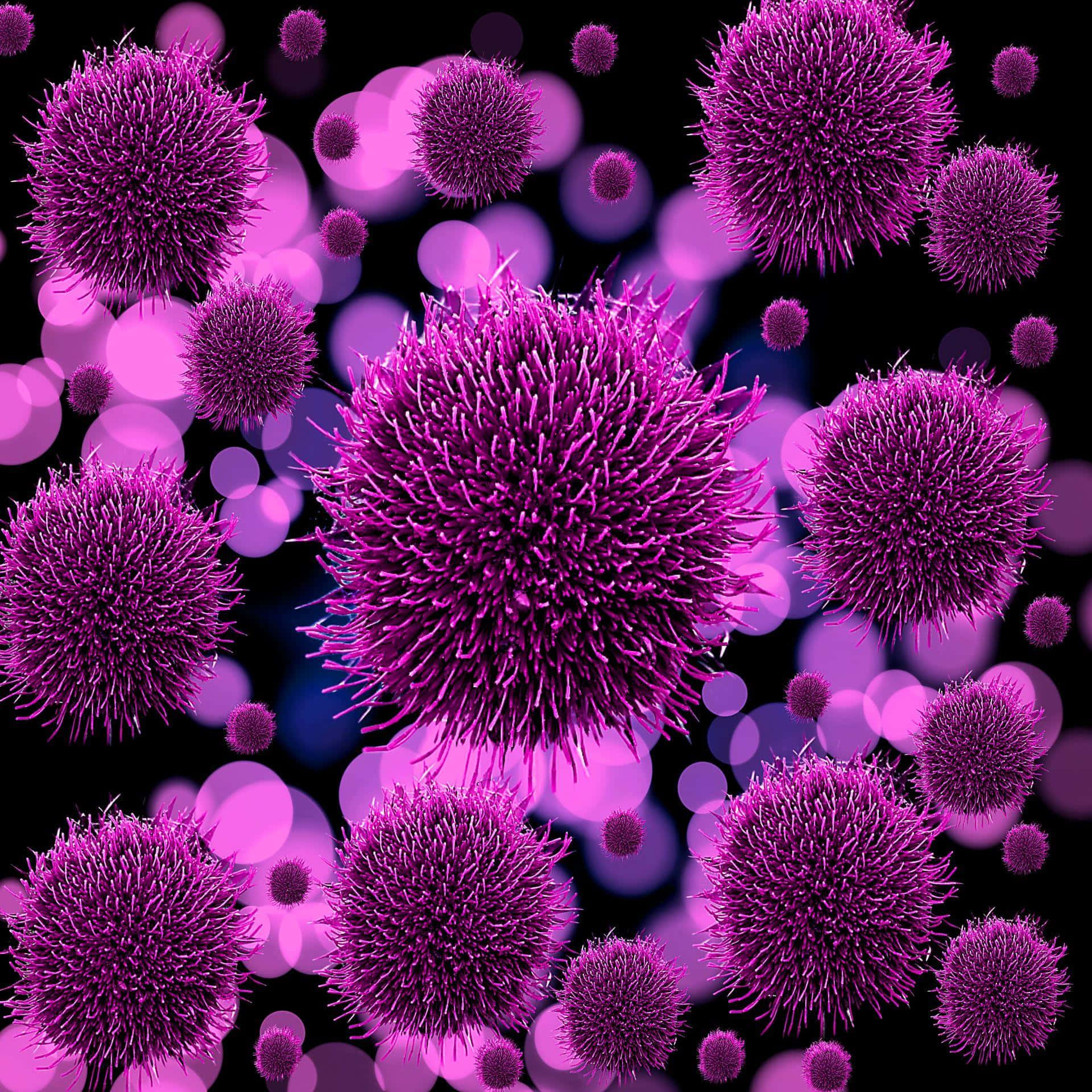 viral particles, purple background, glowing bokeh lights, Full HD Desktop Wallpaper